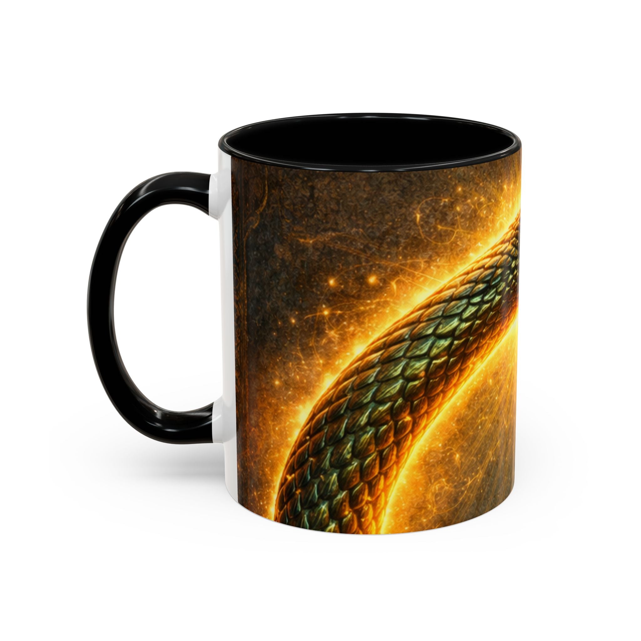 Ouroboros Serpent Accent Coffee Mug — Fiery Mythic Snake Design (11/15oz)