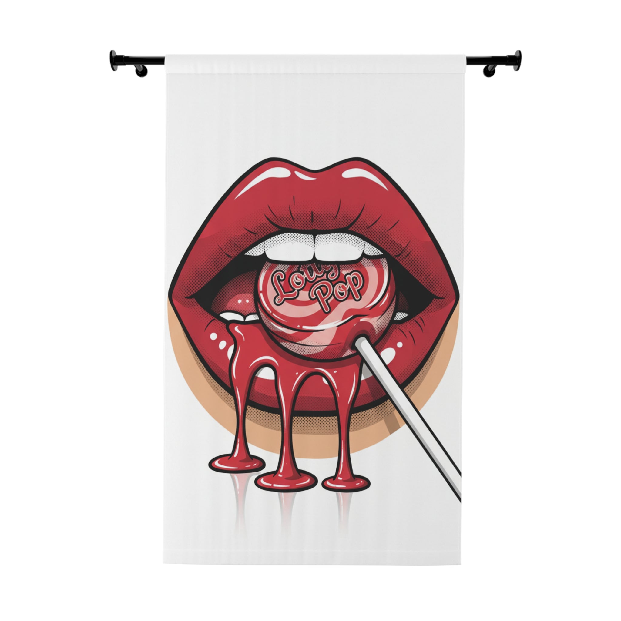 Candy Drip Window Curtain — Red Lips Lollipop Decorative Panel