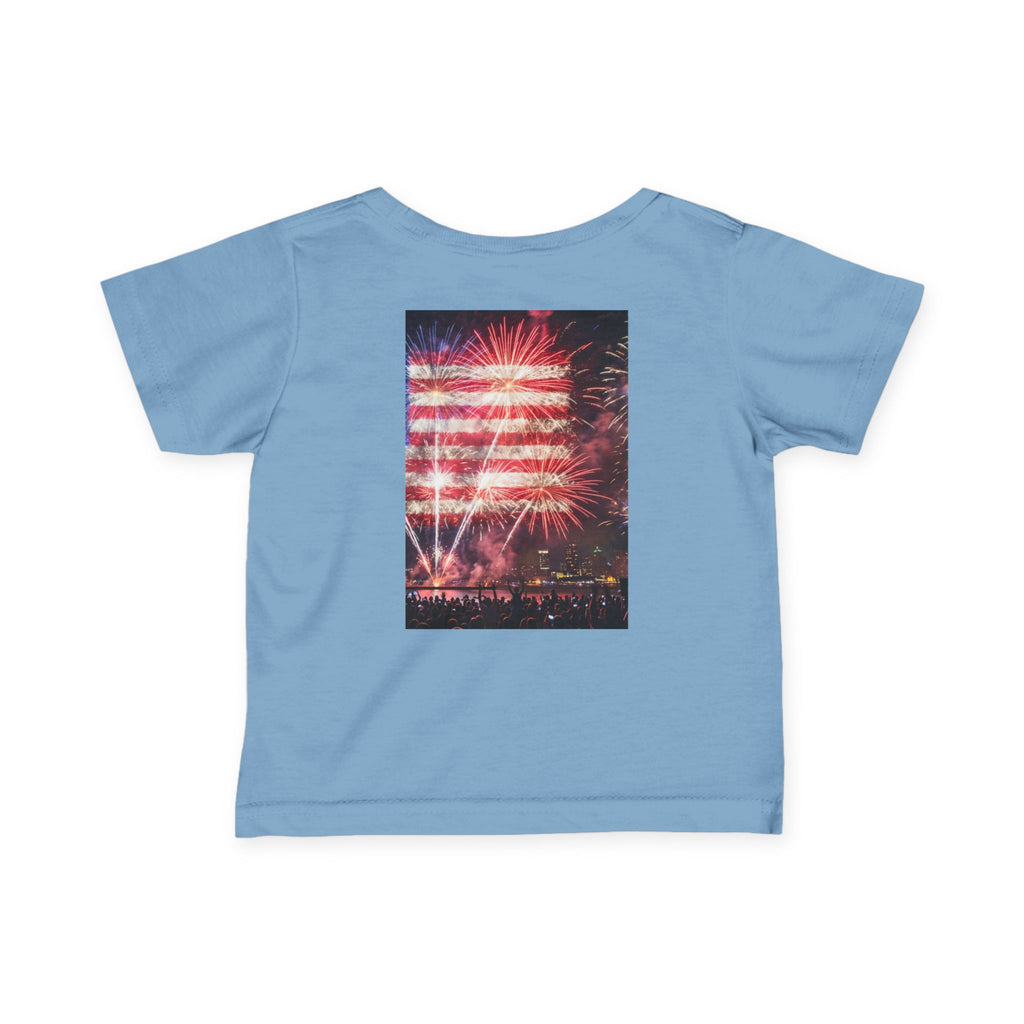 Infant Tee — Vintage Fireworks American Flag Graphic (4th of July Baby Shirt)
