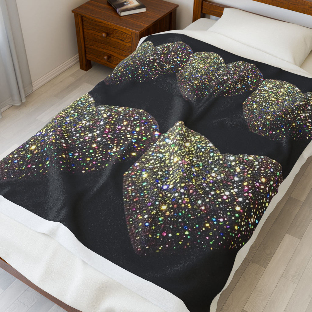 Sparkling Gold Heart Plush Blanket — Velveteen Cozy Throw for Bedroom, Gift, Valentine’s Day