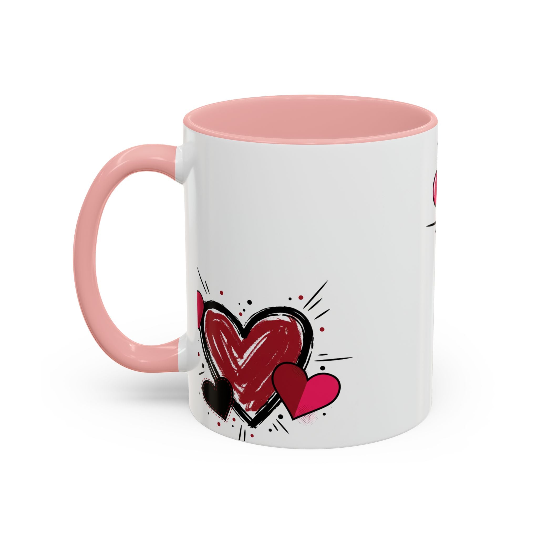 Hand-Drawn Hearts Accent Coffee Mug – Romantic Valentine’s Day Gift (11/15oz)