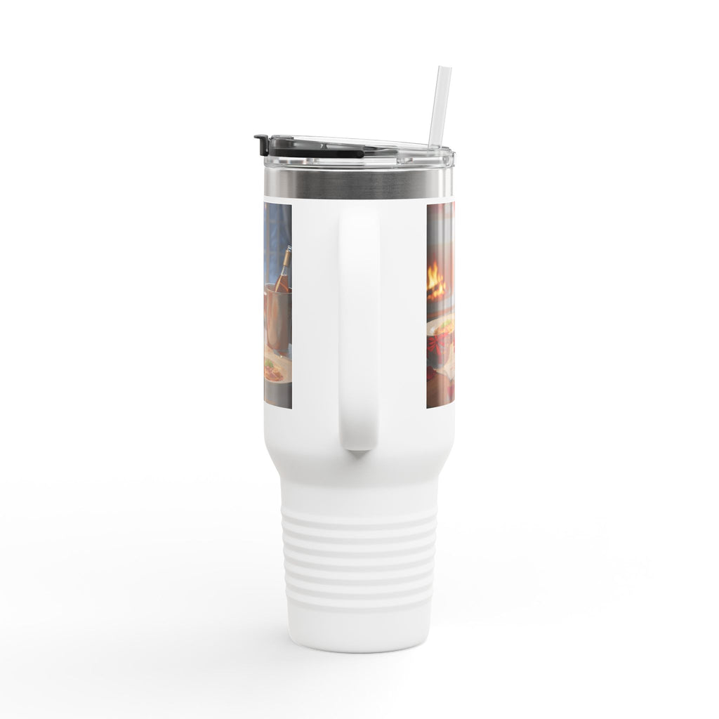 40oz Insulated Travel Mug — Romantic Candlelit Dinner Design