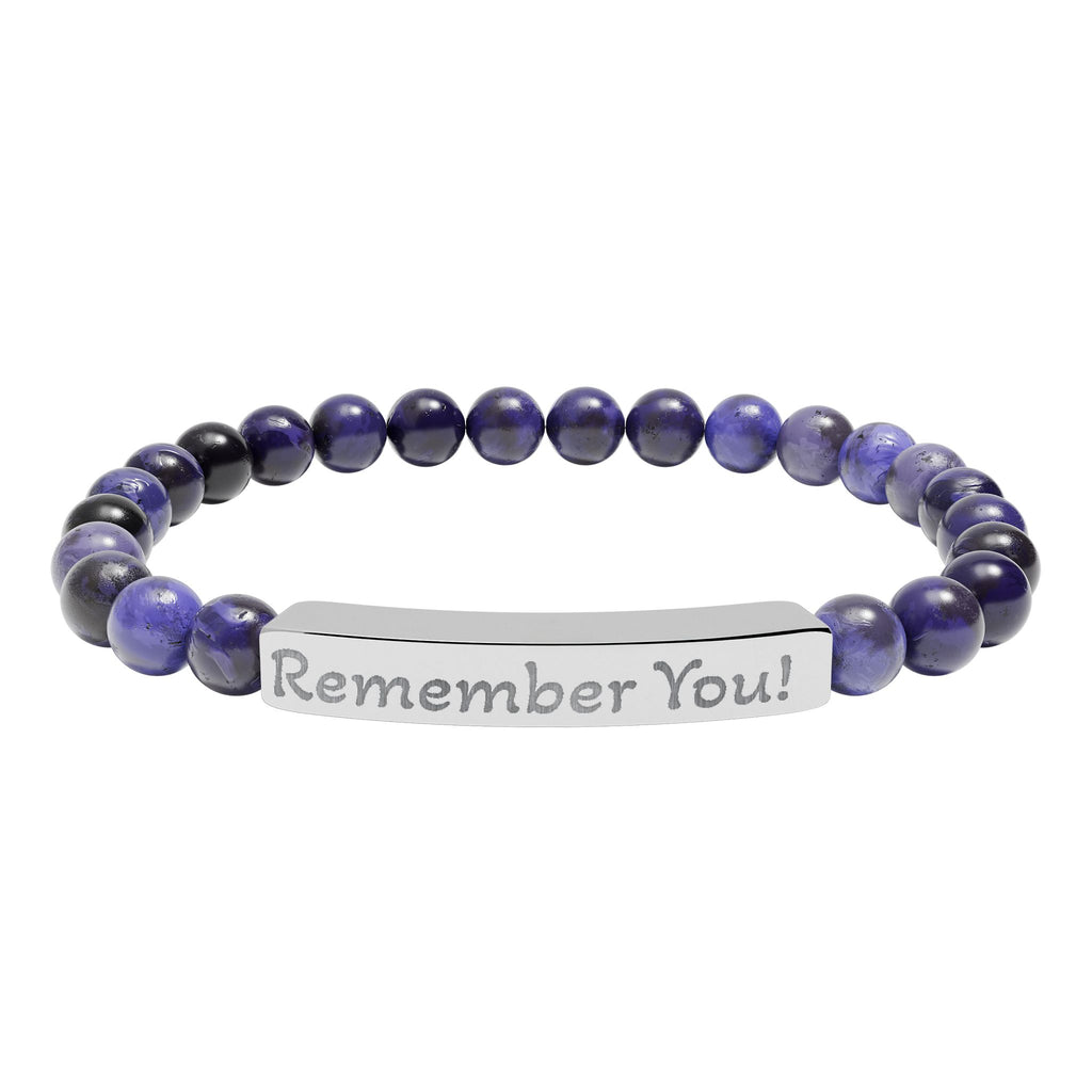 Engraved 'Remember You' Natural Stone Stretch Bracelet — Beaded Bar Memorial Jewelry