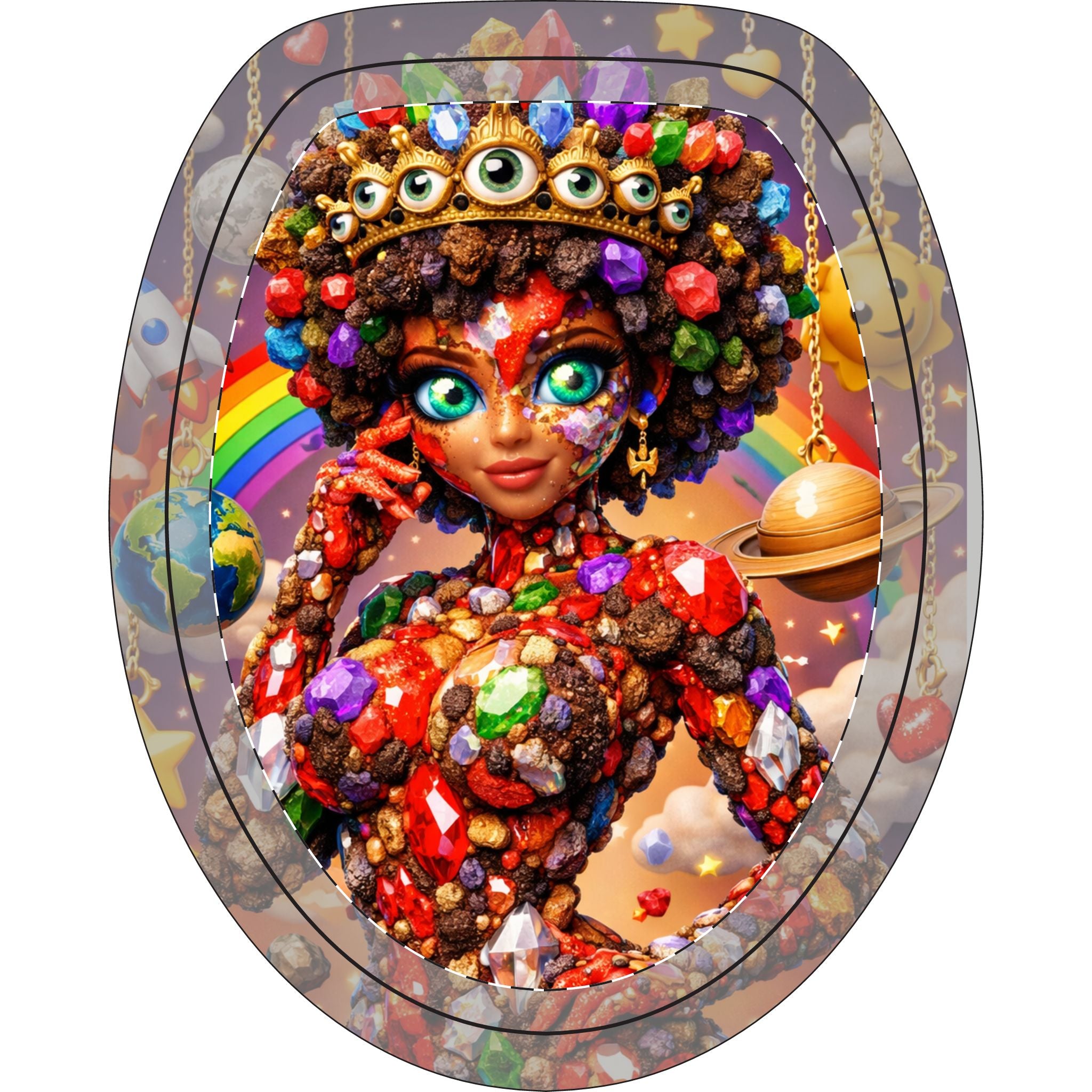 Psychedelic Gem Goddess Toilet Set — 3-Piece Bathroom Mat & Lid Cover