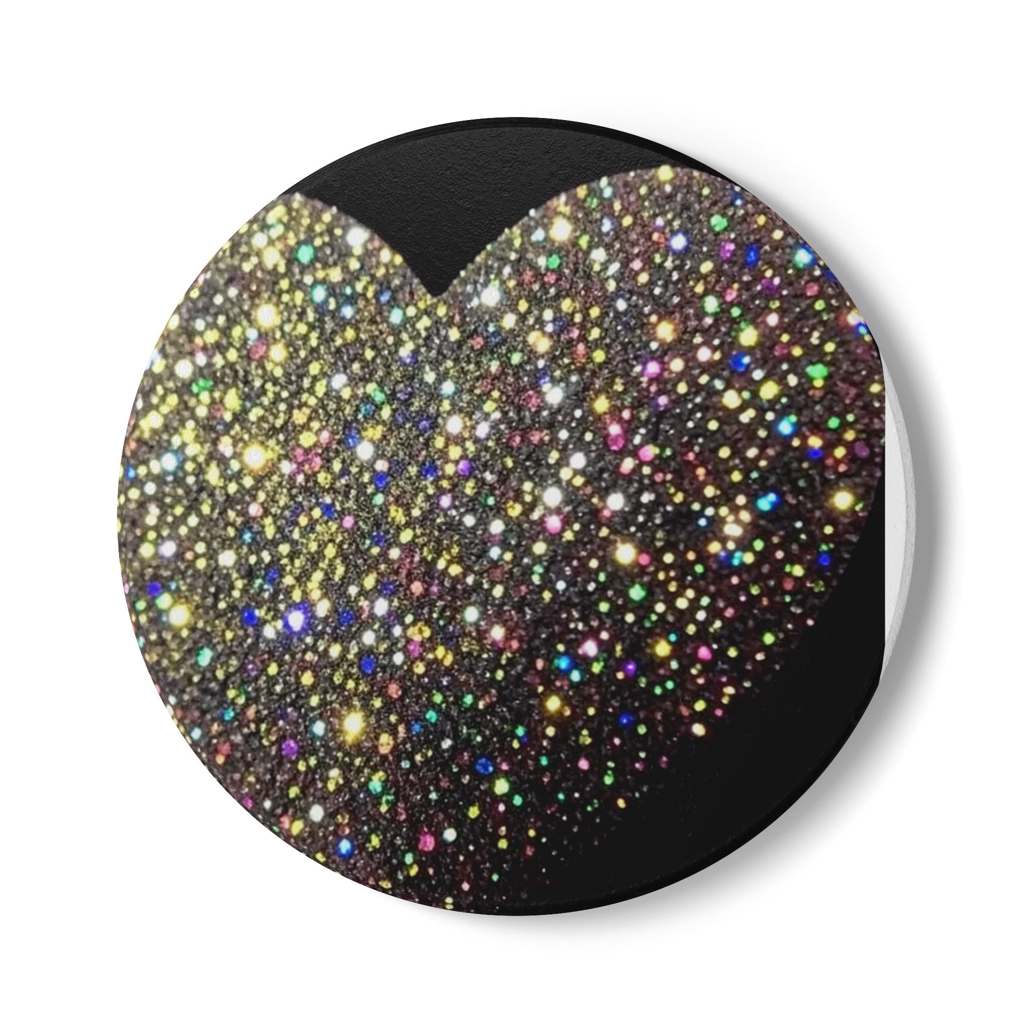 Glitter Heart Ceramic Coaster — Sparkling Gold Confetti Drink Coaster