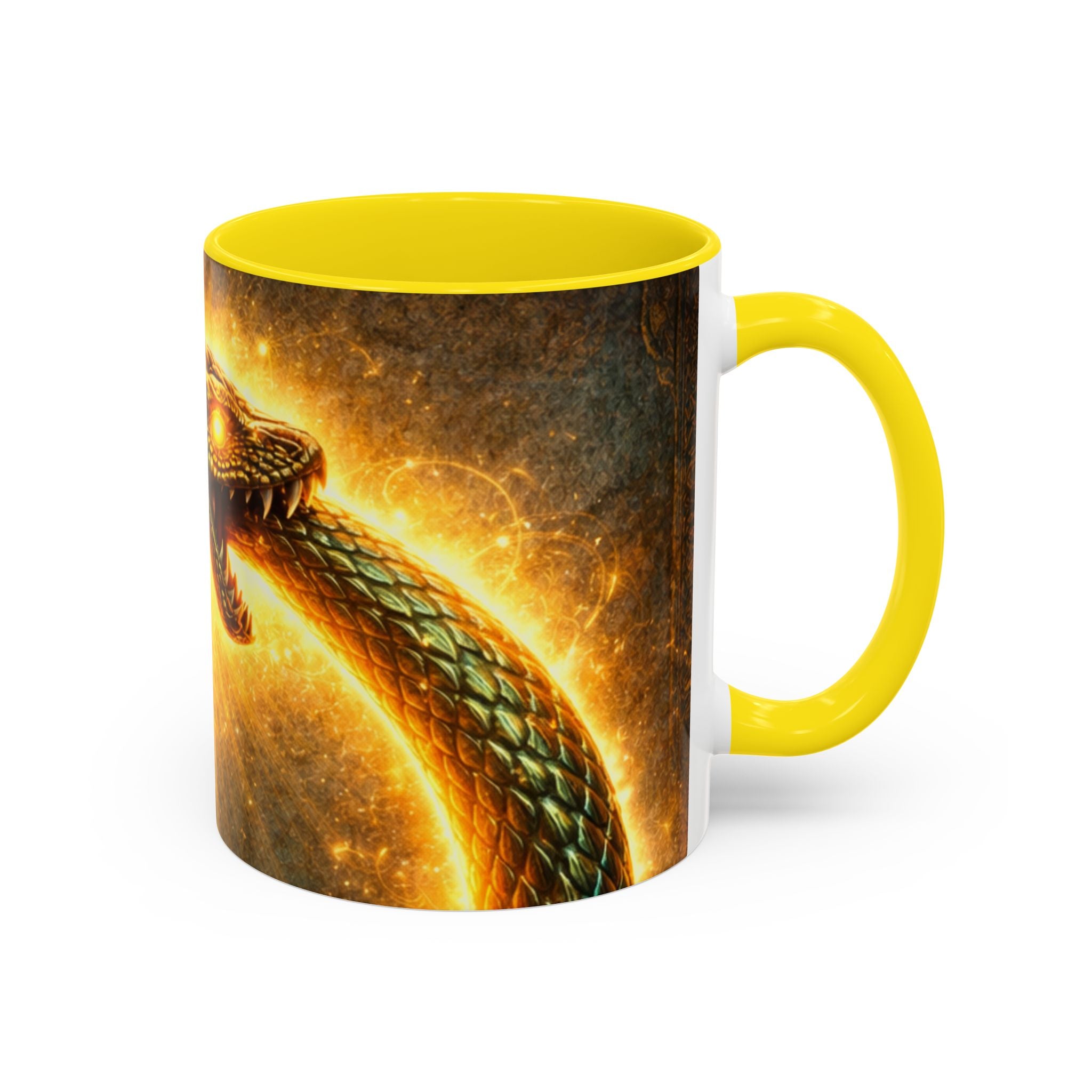 Ouroboros Serpent Accent Coffee Mug — Fiery Mythic Snake Design (11/15oz)
