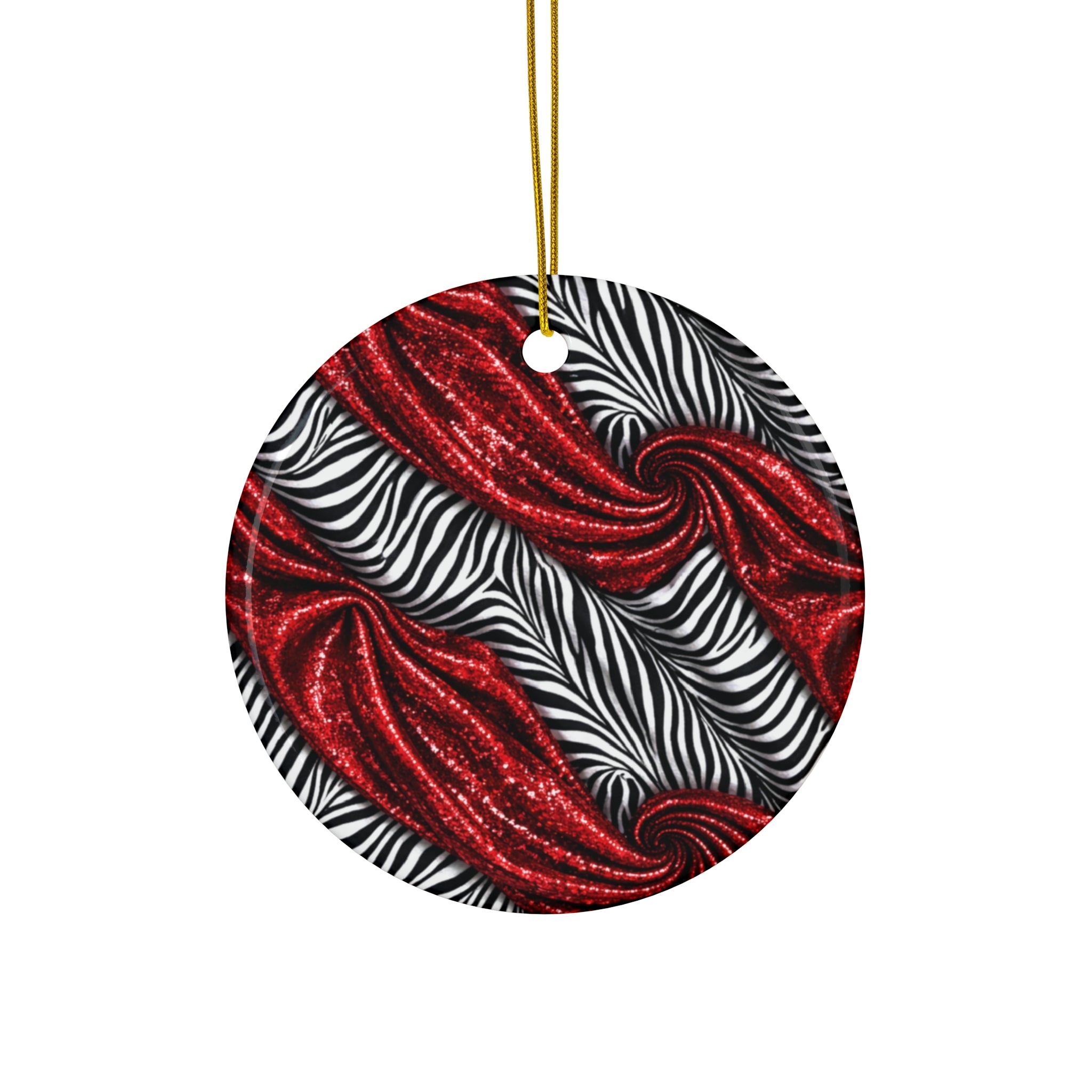Ceramic Ornament — Red Velvet Zebra Pattern Holiday Decoration