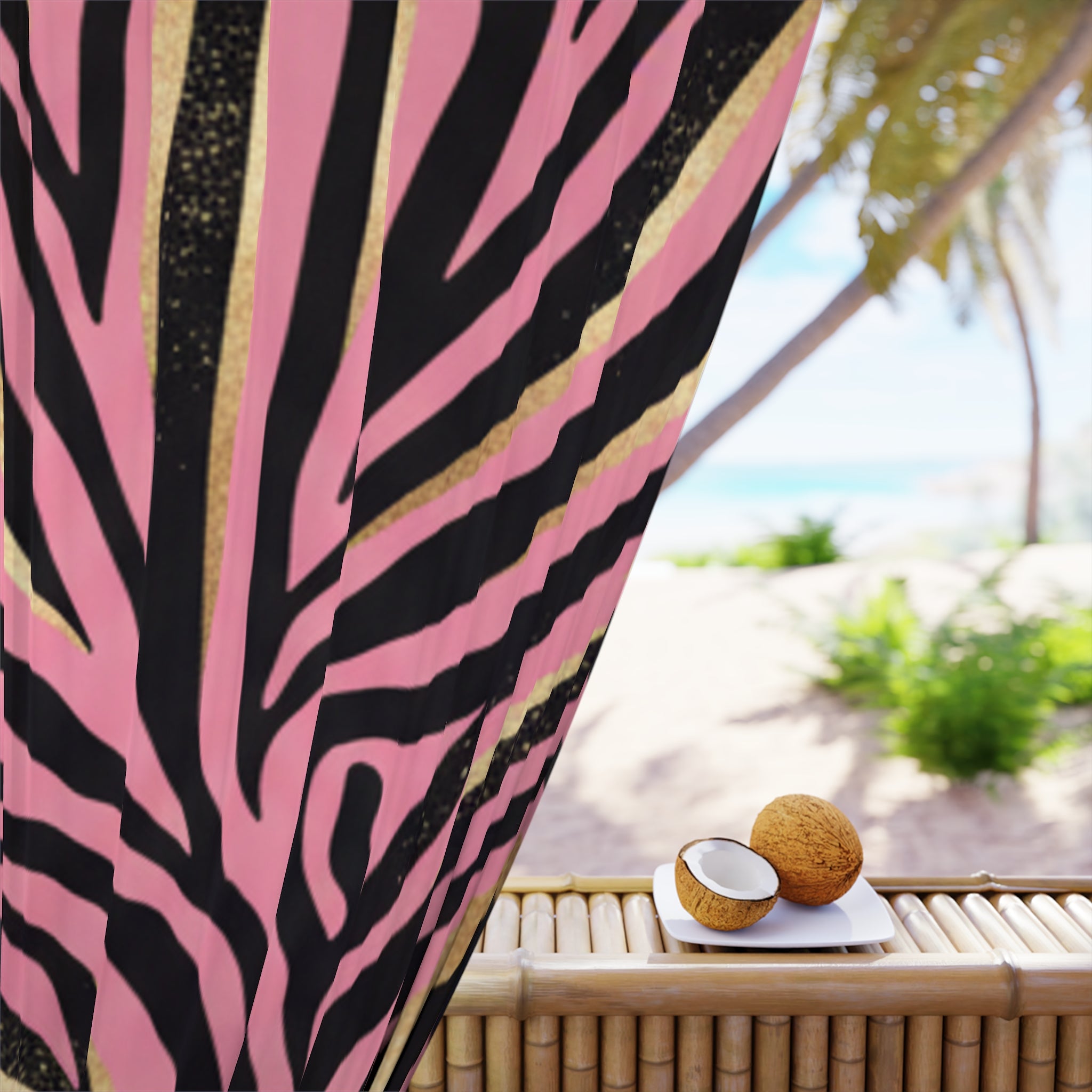 Pink Zebra Print Curtain Panel — Bold Animal Stripe Window Drapery