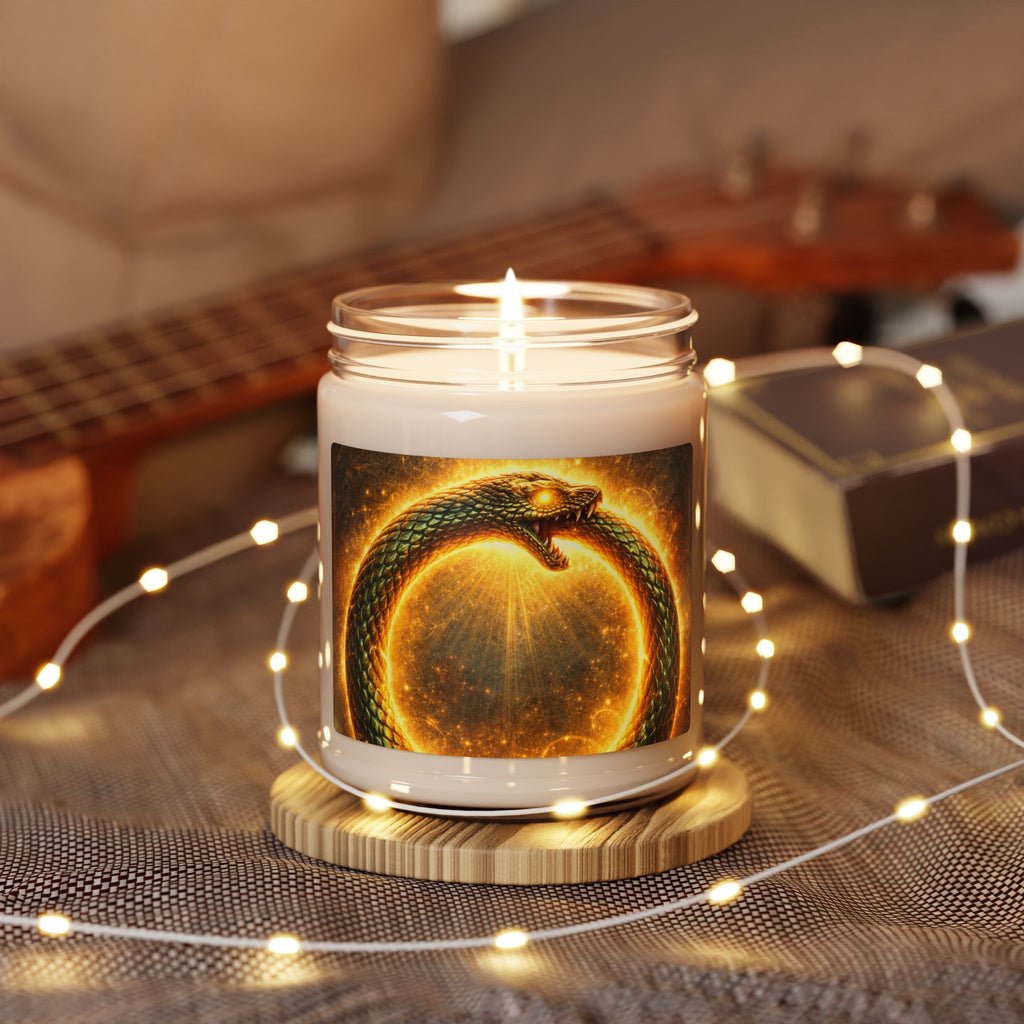 Ouroboros Soy Candle — 9oz Scented Jar Candle with Golden Serpent Design