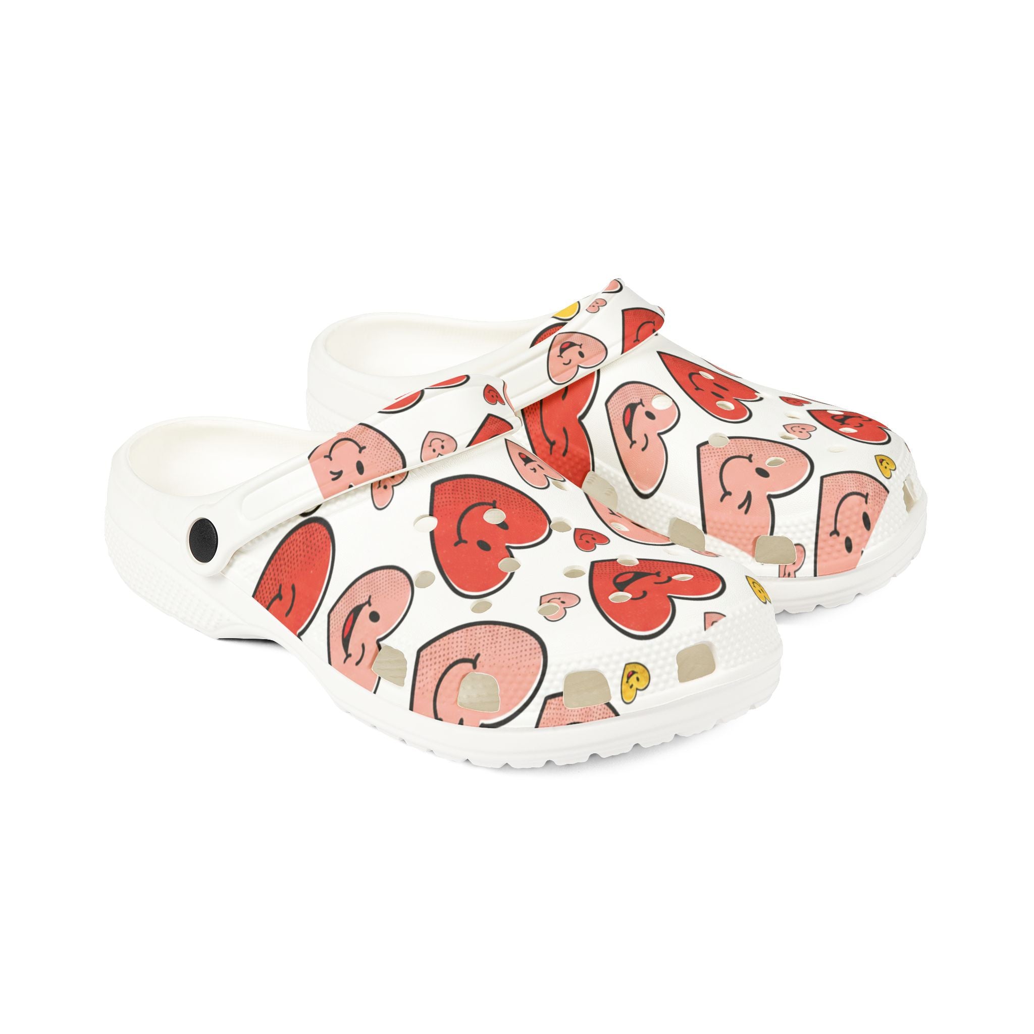 Heart Pattern EVA Foam Clogs — Cute Smiley Hearts Slip-On Shoes