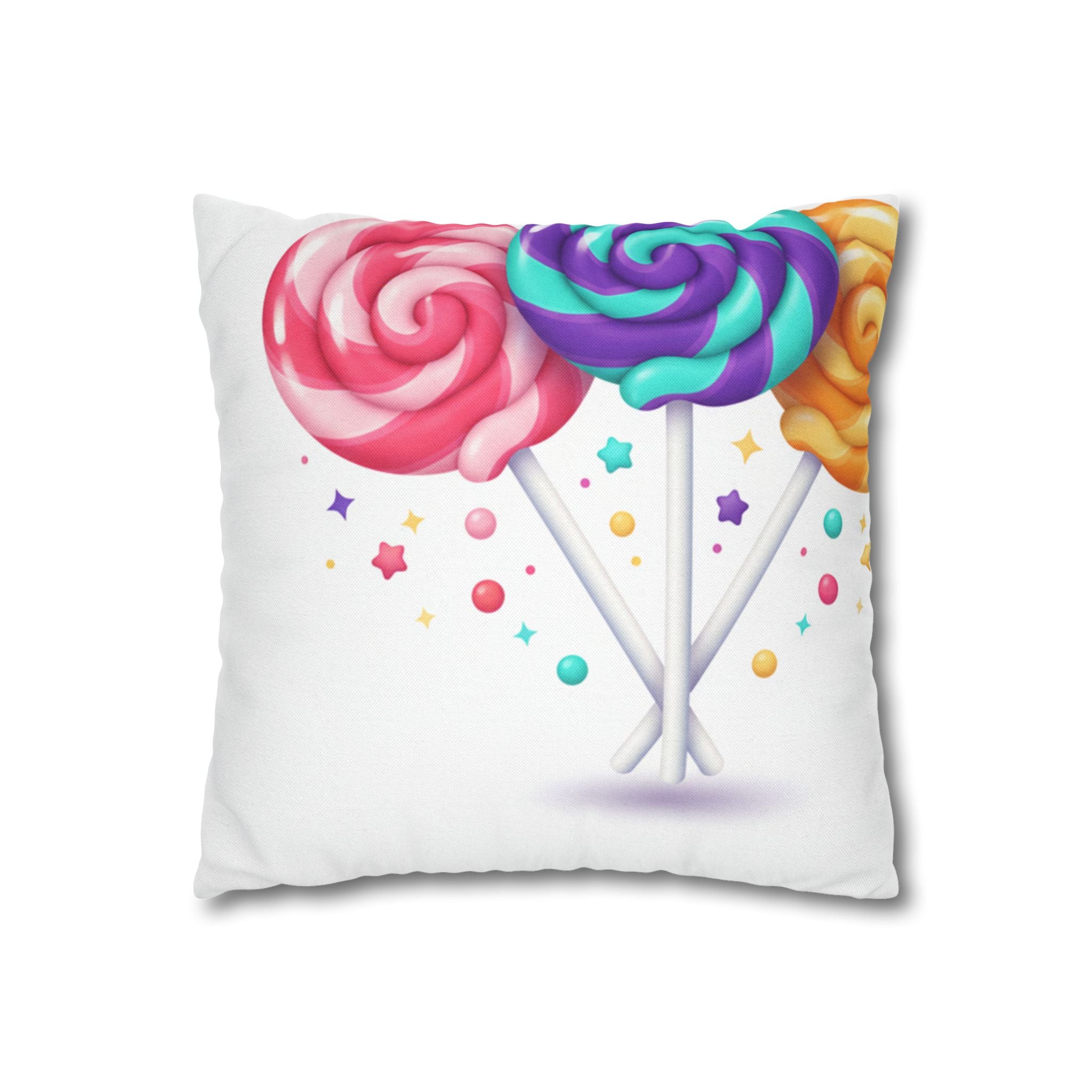 Candy Lollipop Pillowcase — Colorful Swirl Sweets Decorative Throw Pillow Cover