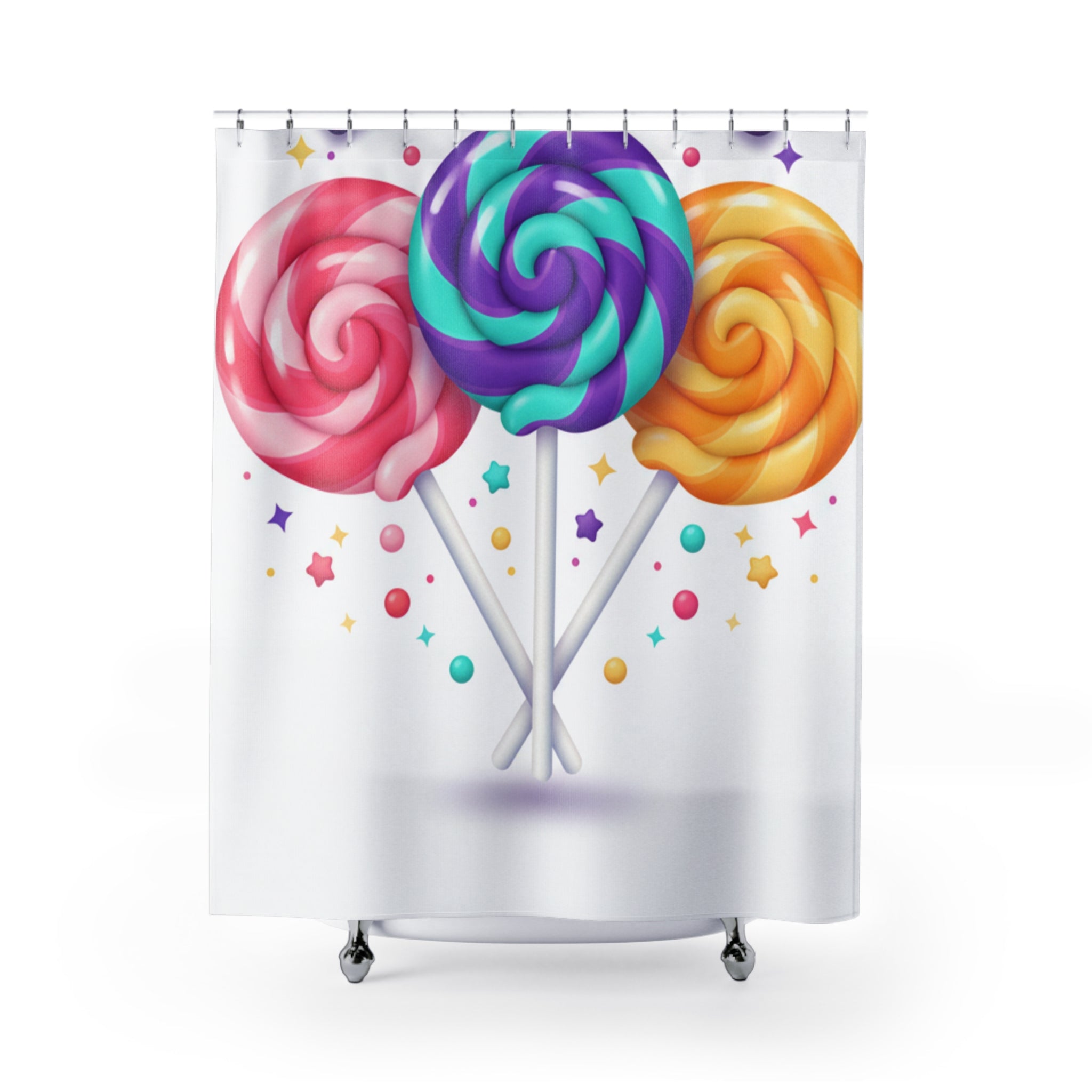 Candy Lollipop Shower Curtain — Colorful Swirl Sweets Bath Decor