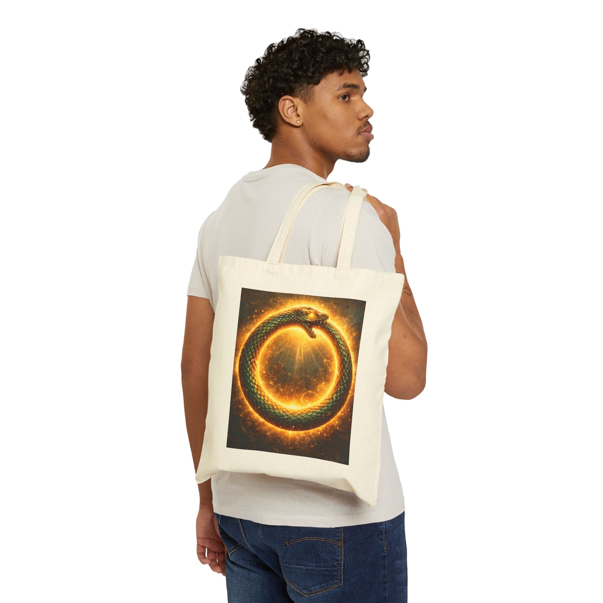 Ouroboros Fire Circle Tote Bag — Mythic Snake Canvas Shopper