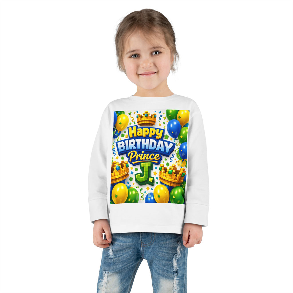 Happy Birthday Prince J Toddler Long Sleeve Tee