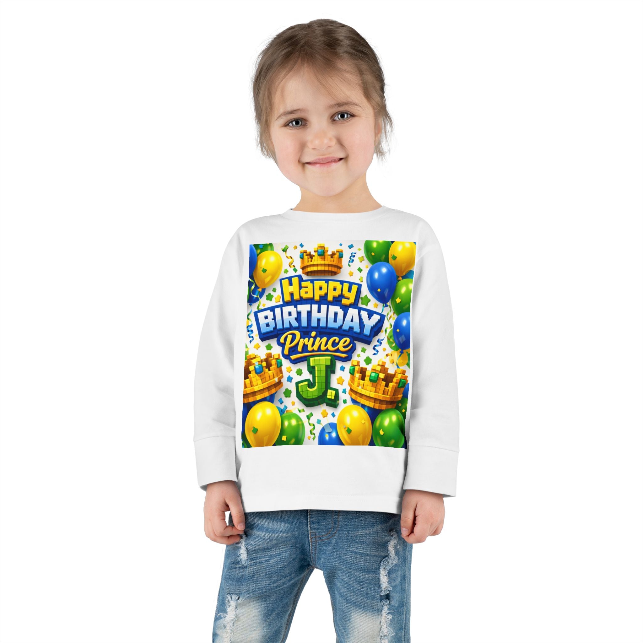 Happy Birthday Prince J Toddler Long Sleeve Tee