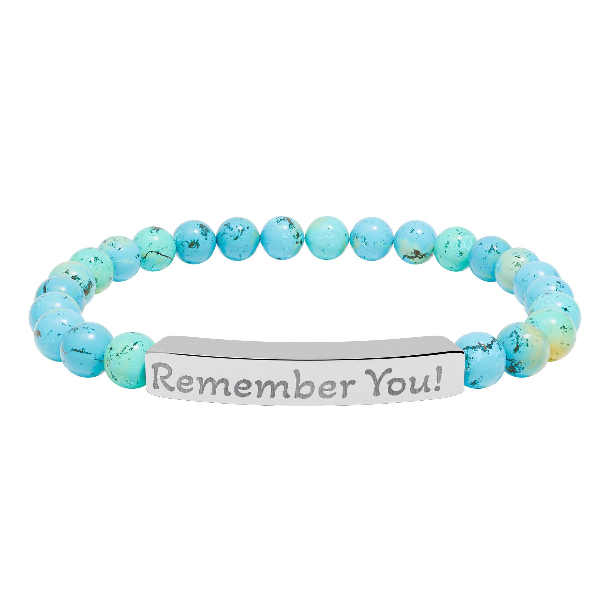 Engraved 'Remember You' Natural Stone Stretch Bracelet — Beaded Bar Memorial Jewelry