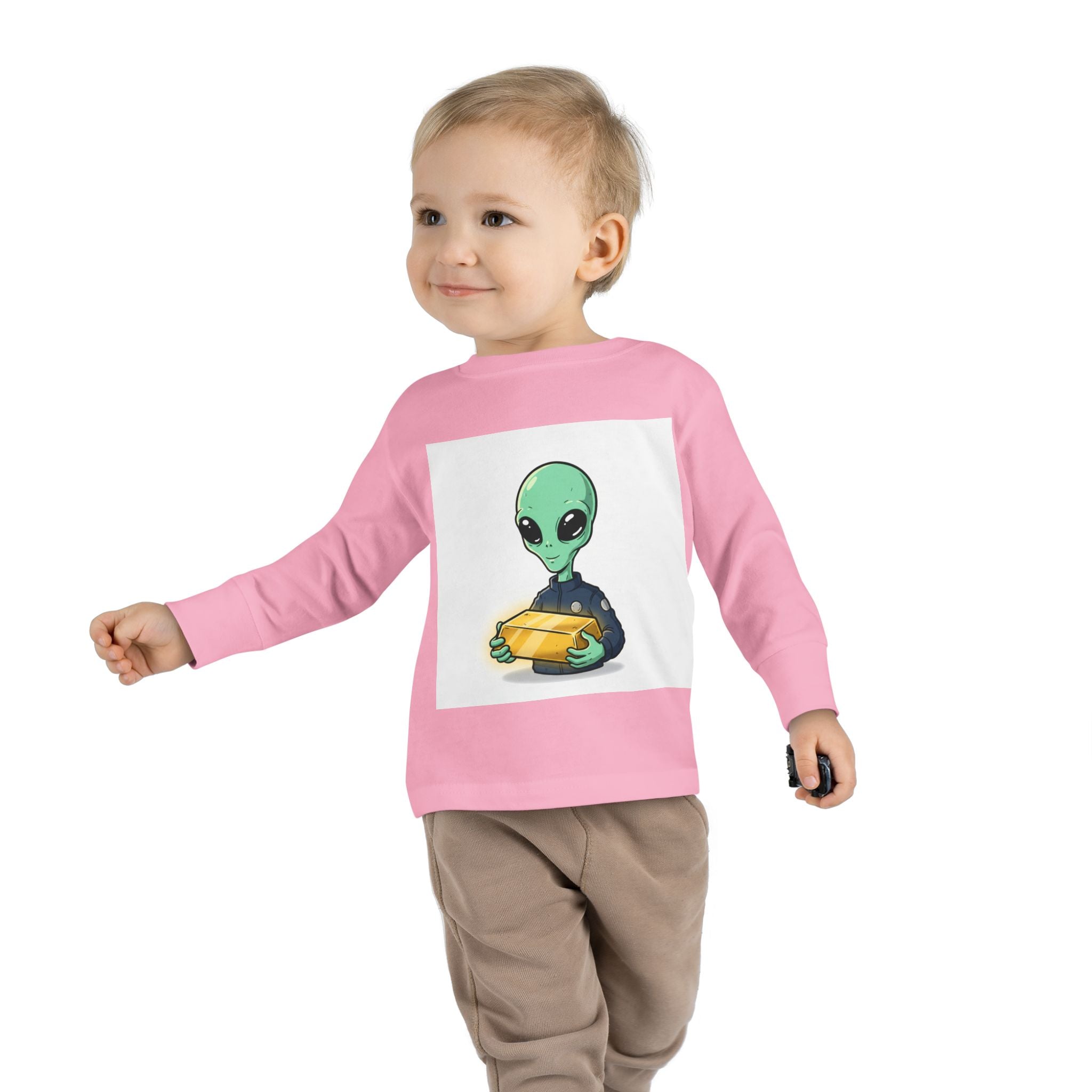 Alien Holding Gold Bar Toddler Long Sleeve Tee