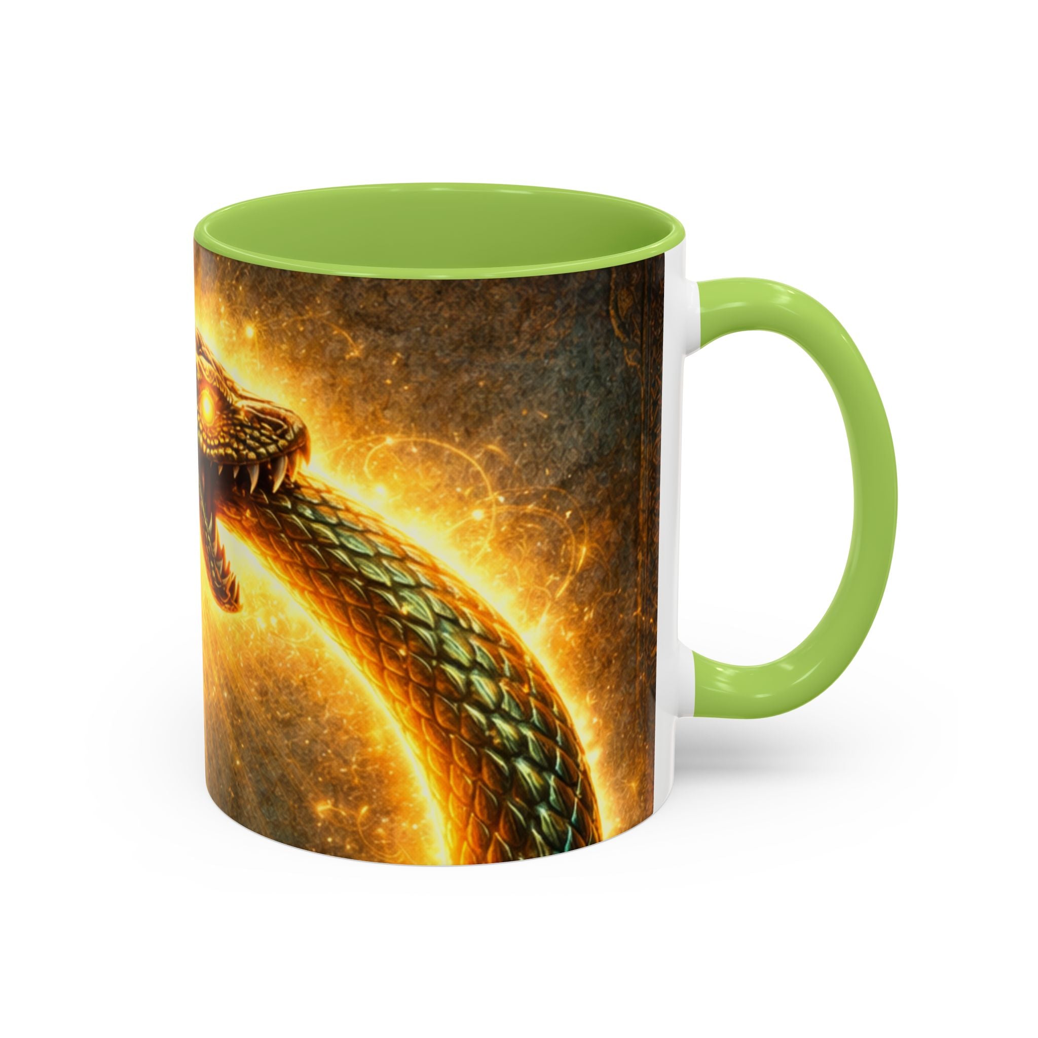 Ouroboros Serpent Accent Coffee Mug — Fiery Mythic Snake Design (11/15oz)