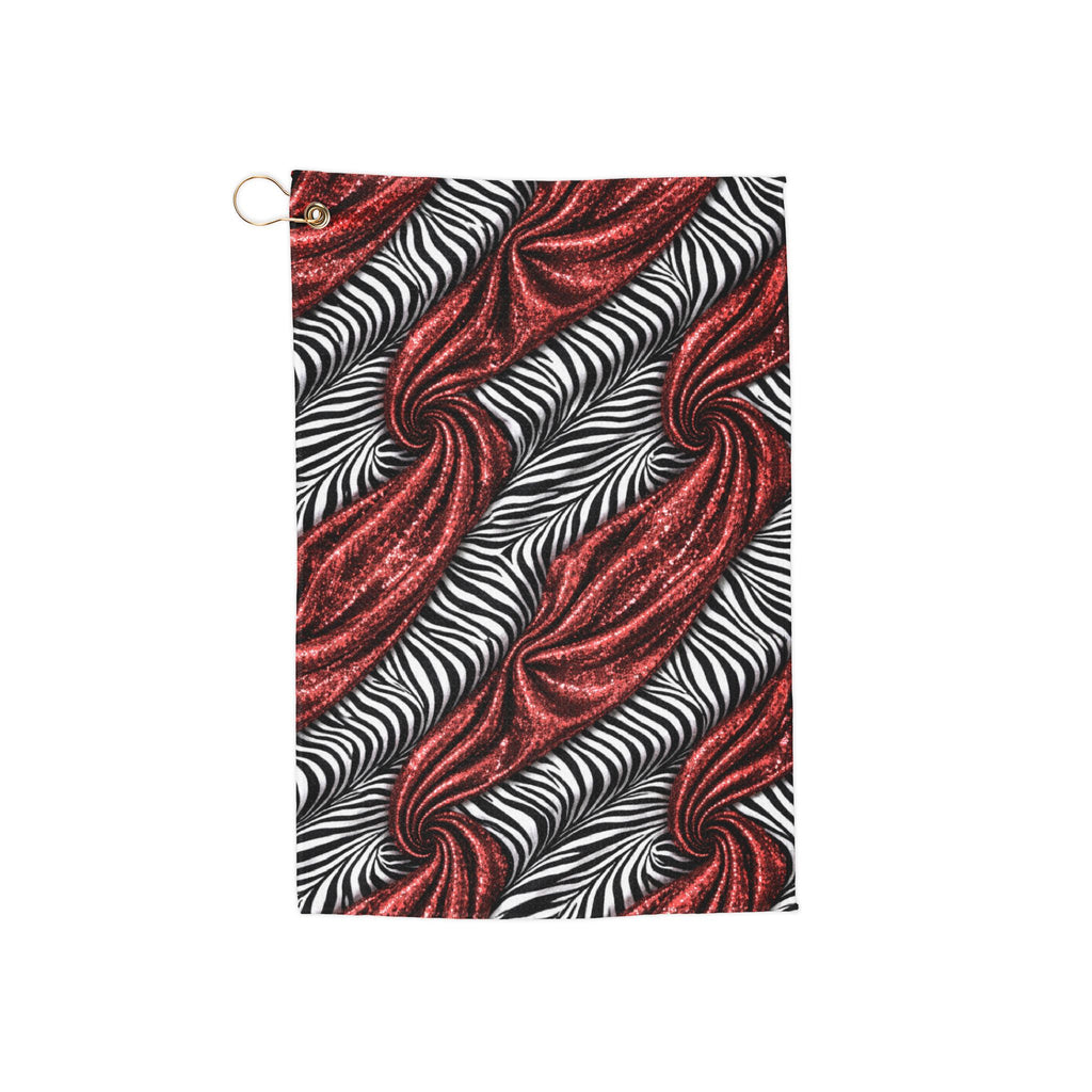 Red & Black Wave Pattern Golf Towel – Microfiber Golf Club Towel with Grommet & Hook