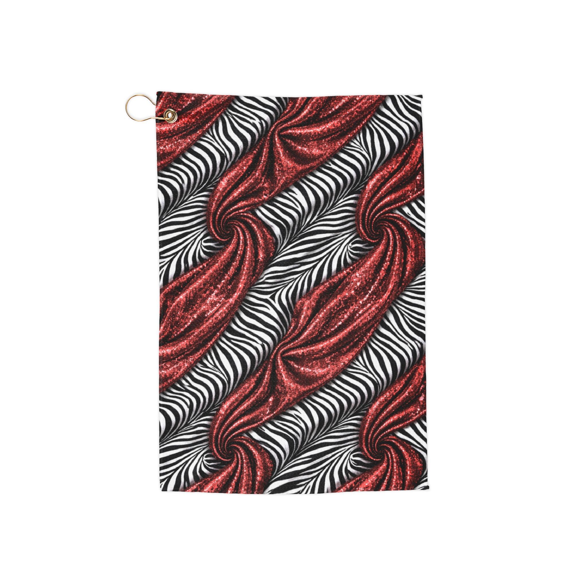 Red & Black Wave Pattern Golf Towel – Microfiber Golf Club Towel with Grommet & Hook