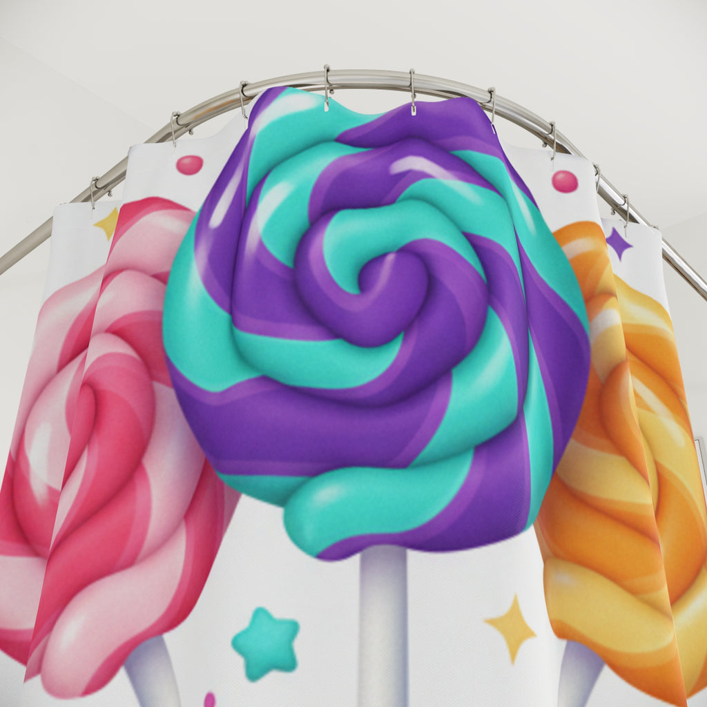 Candy Lollipop Shower Curtain — Colorful Swirl Sweets Bath Decor