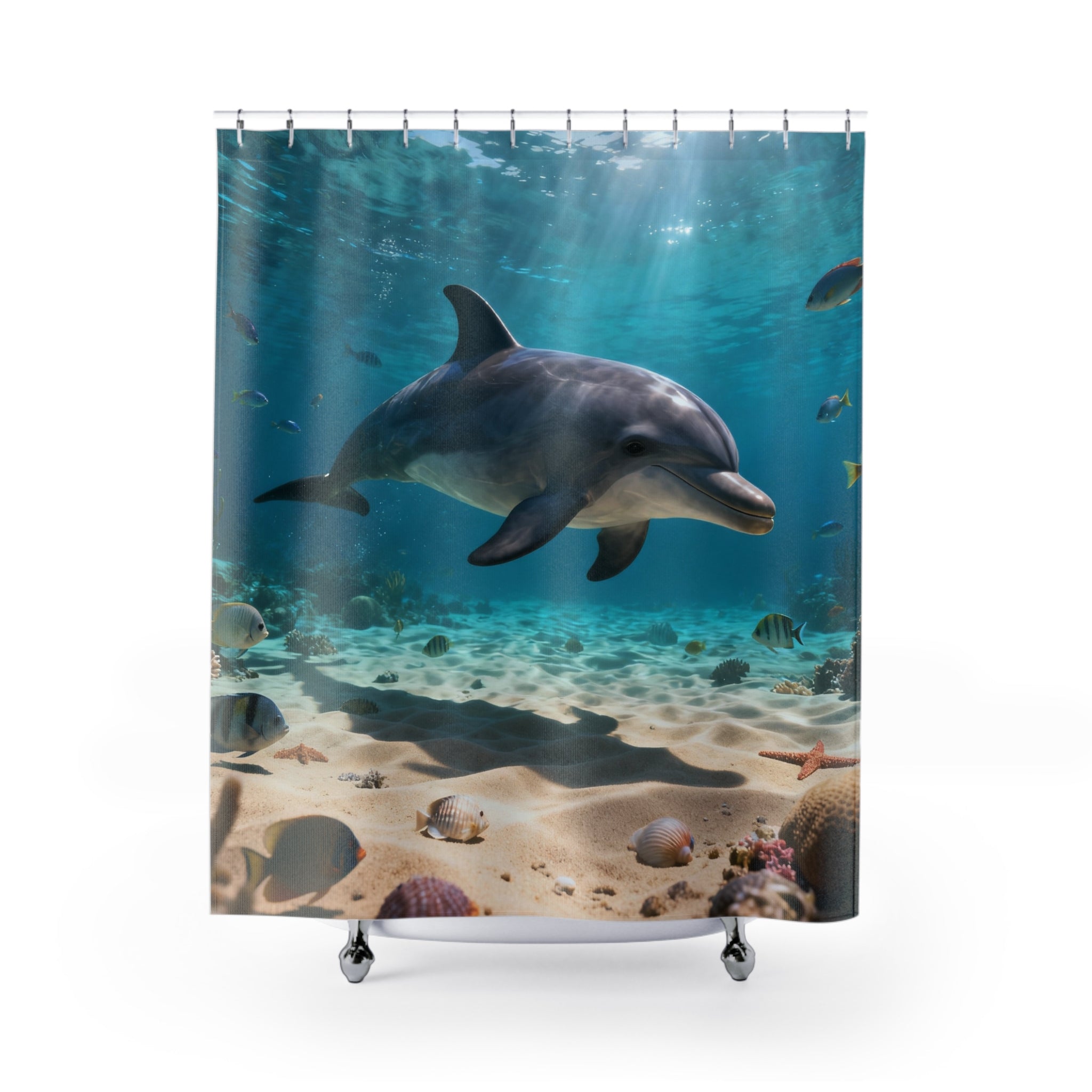 Dolphin Ocean Shower Curtain — Underwater Marine Life Bathroom Décor