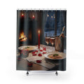 Romantic Dinner Shower Curtain — Candlelit Table with Rose Petals & Champagne