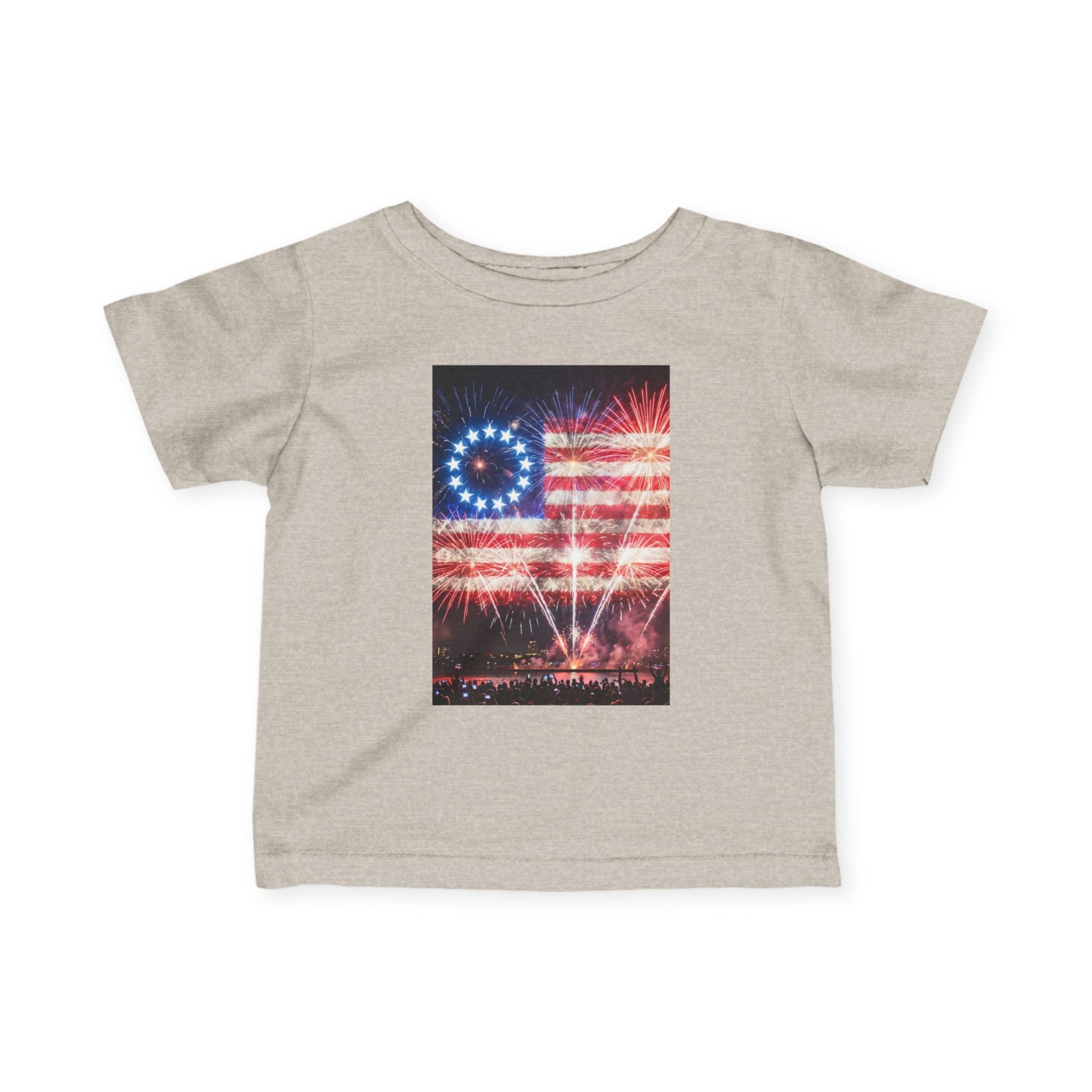 Infant Tee — Vintage Fireworks American Flag Graphic (4th of July Baby Shirt)