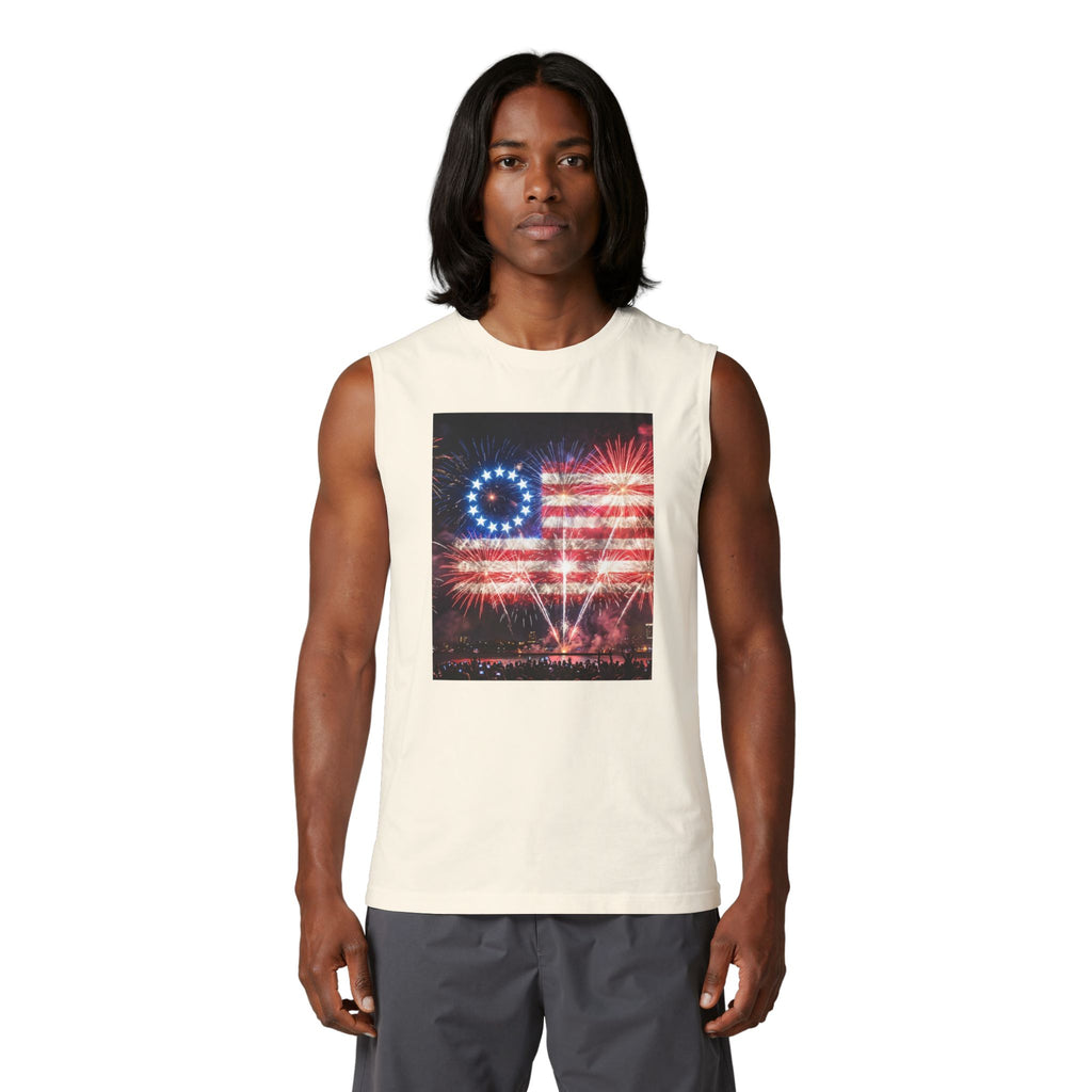 Patriotic Fireworks Muscle Tank — American Flag Firework Display