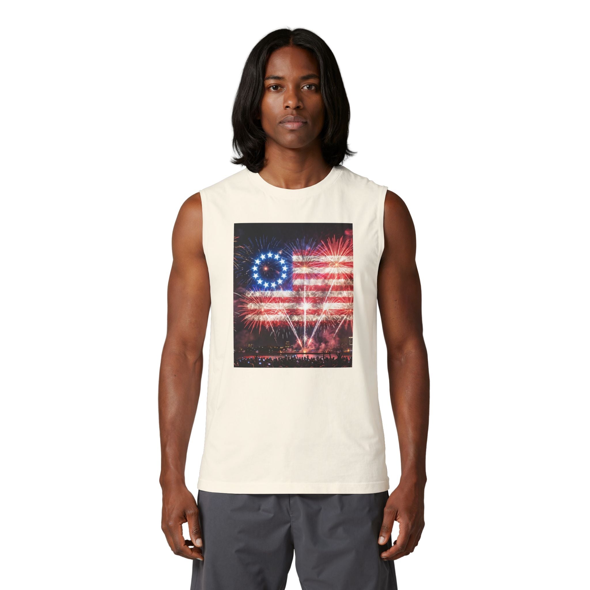 Patriotic Fireworks Muscle Tank — American Flag Firework Display