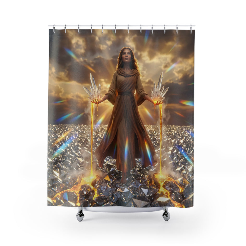 Mystic Light Goddess Shower Curtain — Radiant Crystal Fantasy Bathroom Decor
