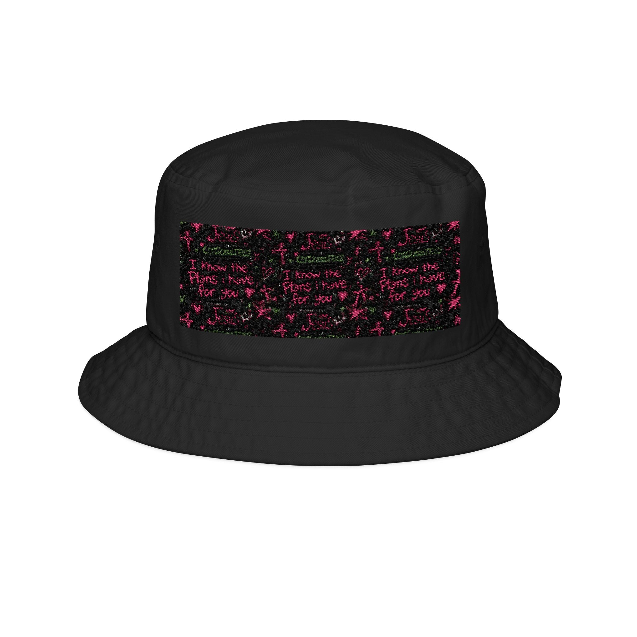 Embroidered Rose Hedge Bucket Hat — Floral Garden Patch Embroidery