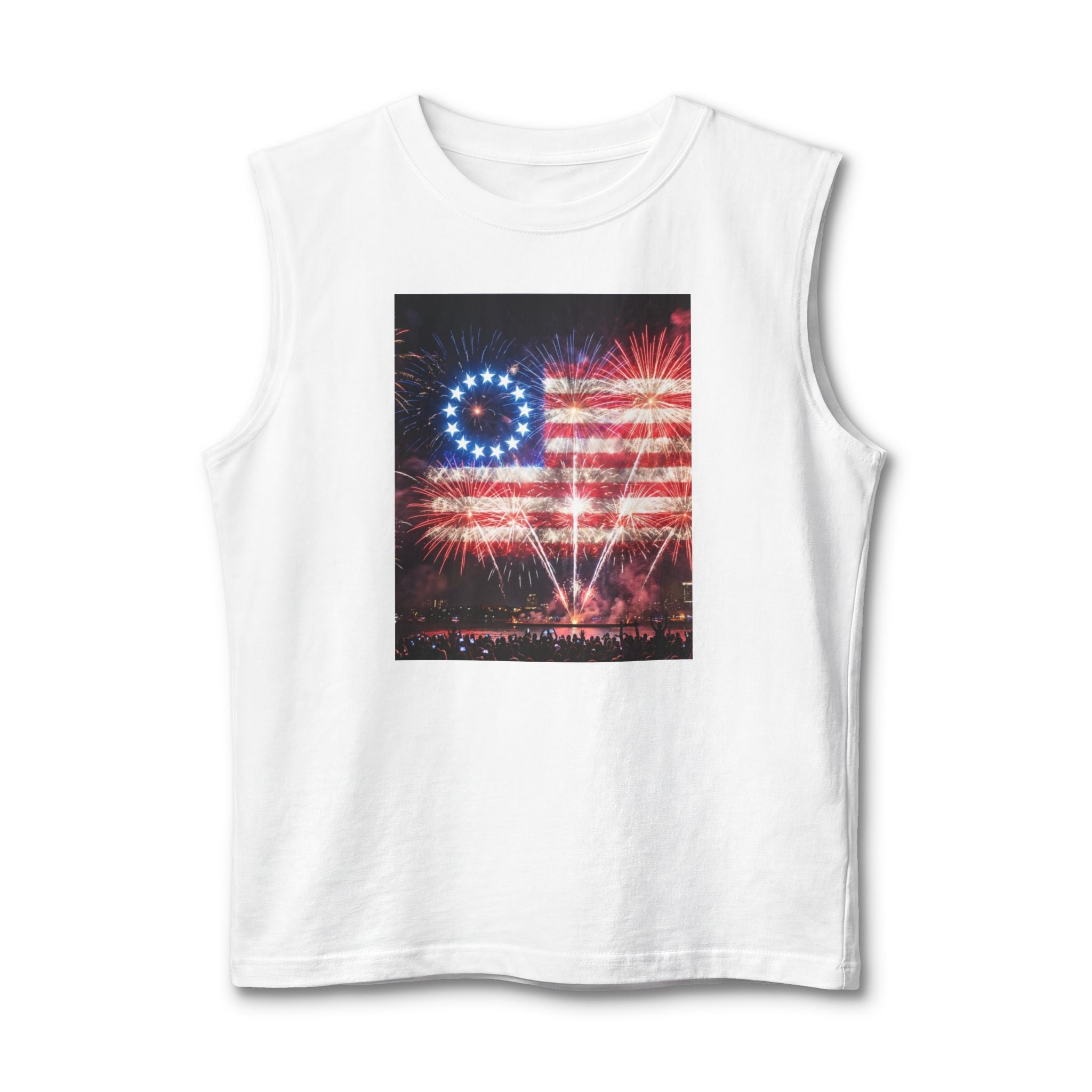 Patriotic Fireworks Muscle Tank — American Flag Firework Display