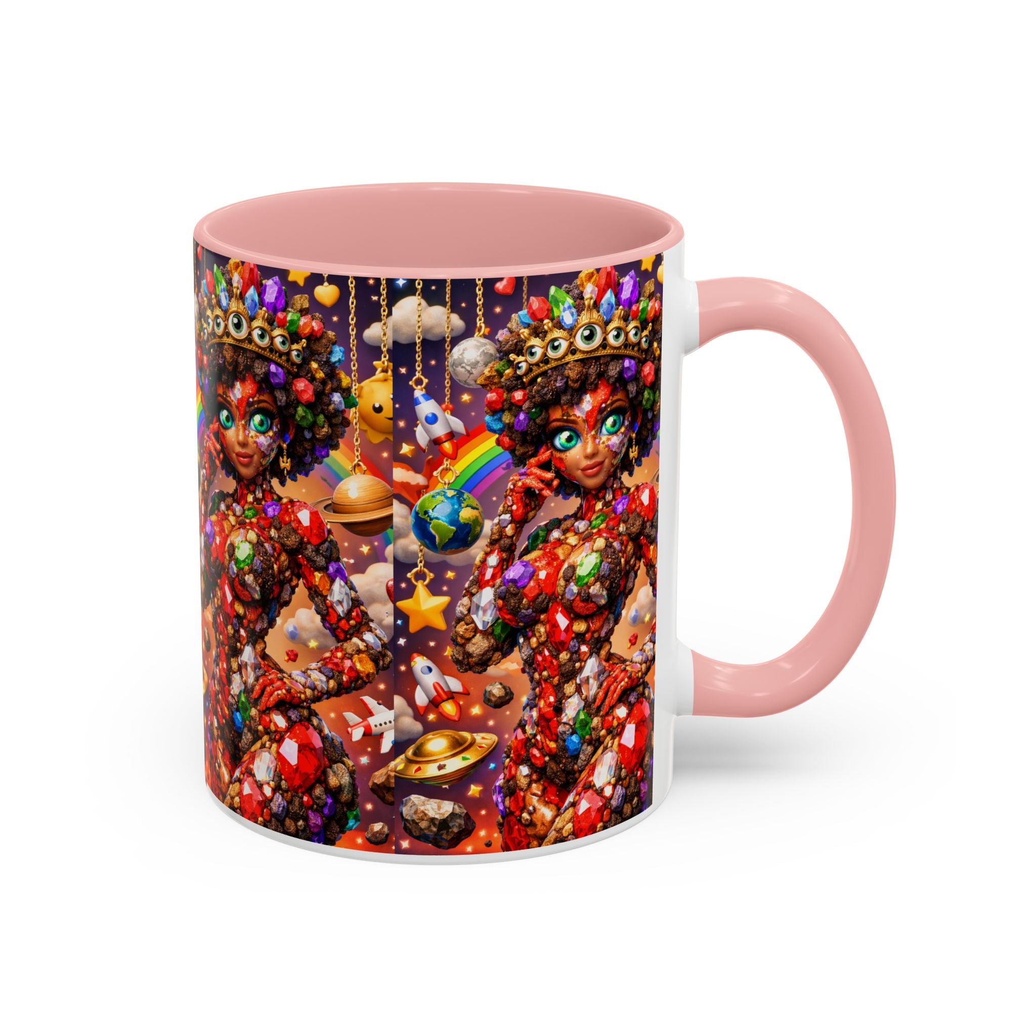Celestial Candy Goddess Accent Coffee Mug — Colorful Cosmic Fantasy 11/15oz