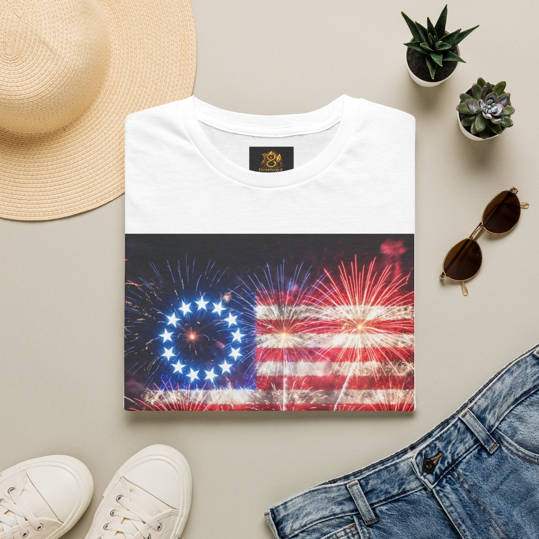 American Flag Fireworks T-Shirt — Betsy Ross Stars & Stripes Patriotic Tee for 4th of July