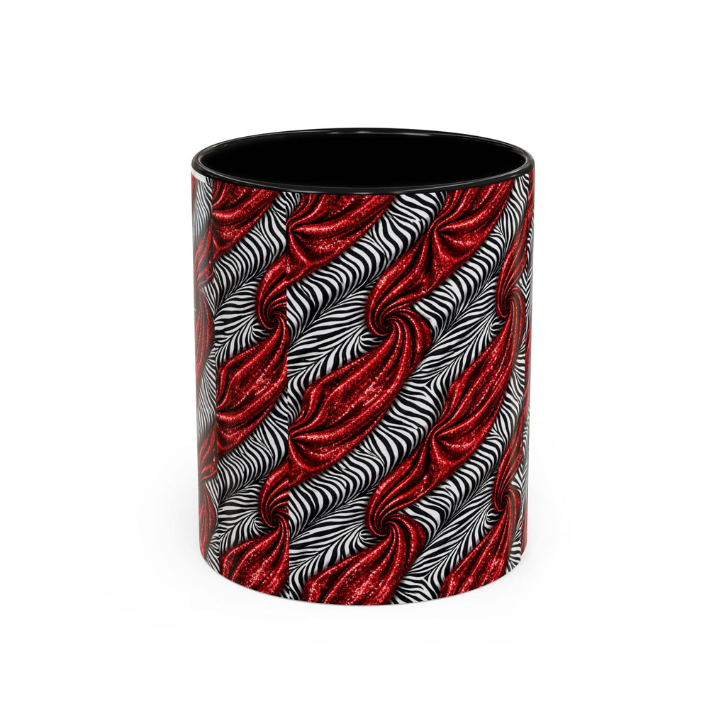 Red & Black Abstract Wave Accent Coffee Mug — Bold Patterned 11/15oz Ceramic