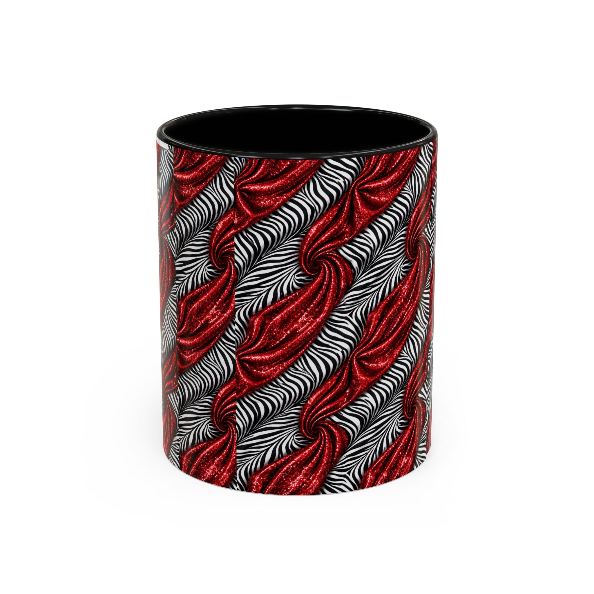 Red & Black Abstract Wave Accent Coffee Mug — Bold Patterned 11/15oz Ceramic