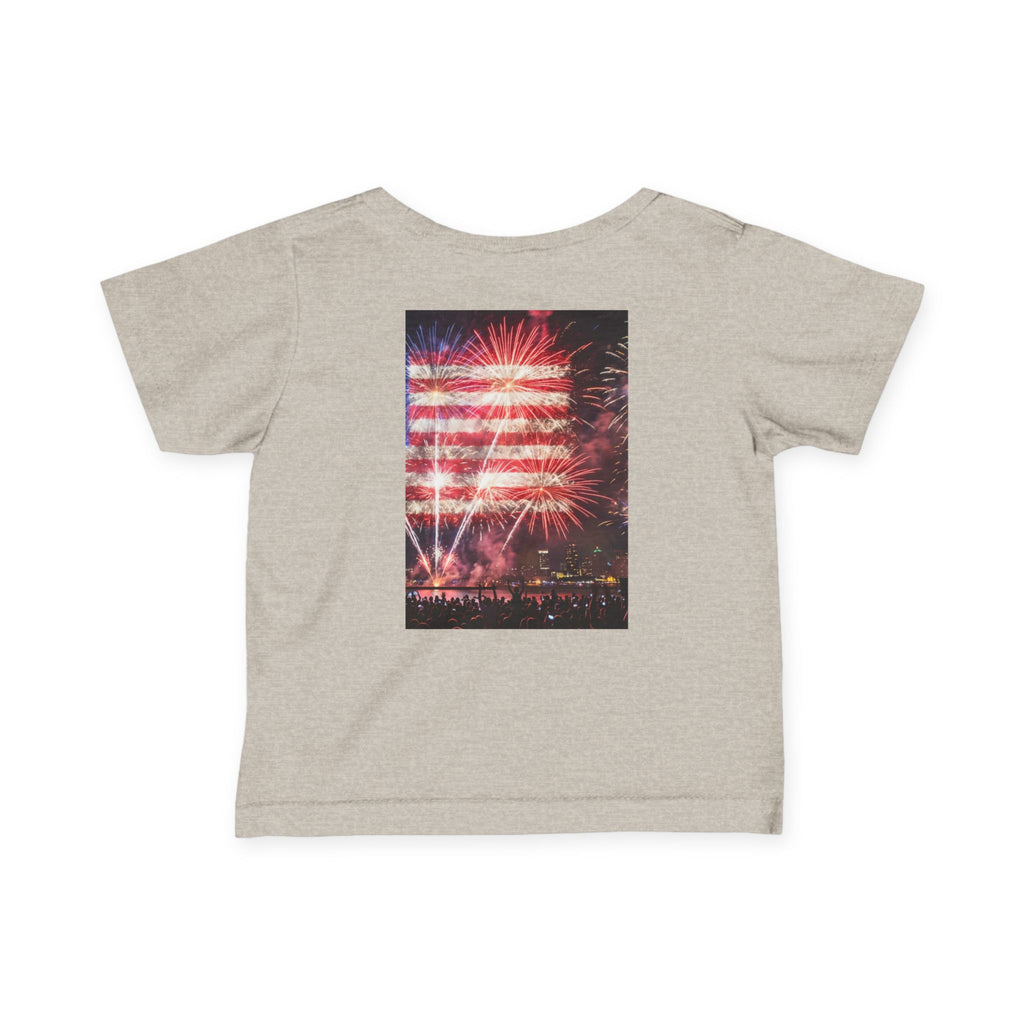 Infant Tee — Vintage Fireworks American Flag Graphic (4th of July Baby Shirt)
