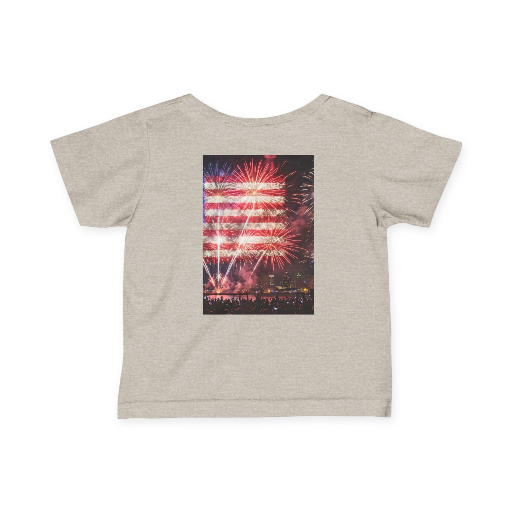 Infant Tee — Vintage Fireworks American Flag Graphic (4th of July Baby Shirt)