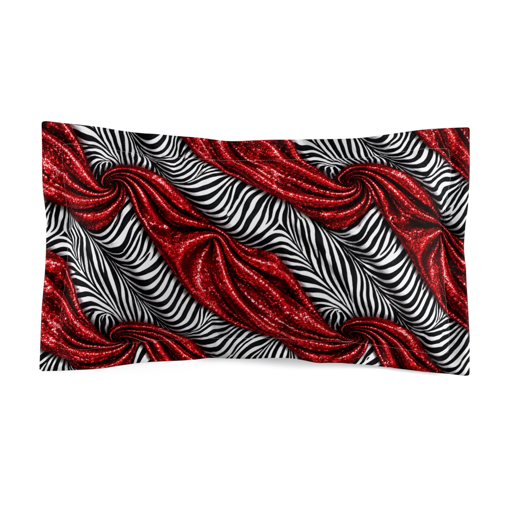 Red Glitter Ribbon Zebra Microfiber Pillow Sham — Bold Glam Home Decor