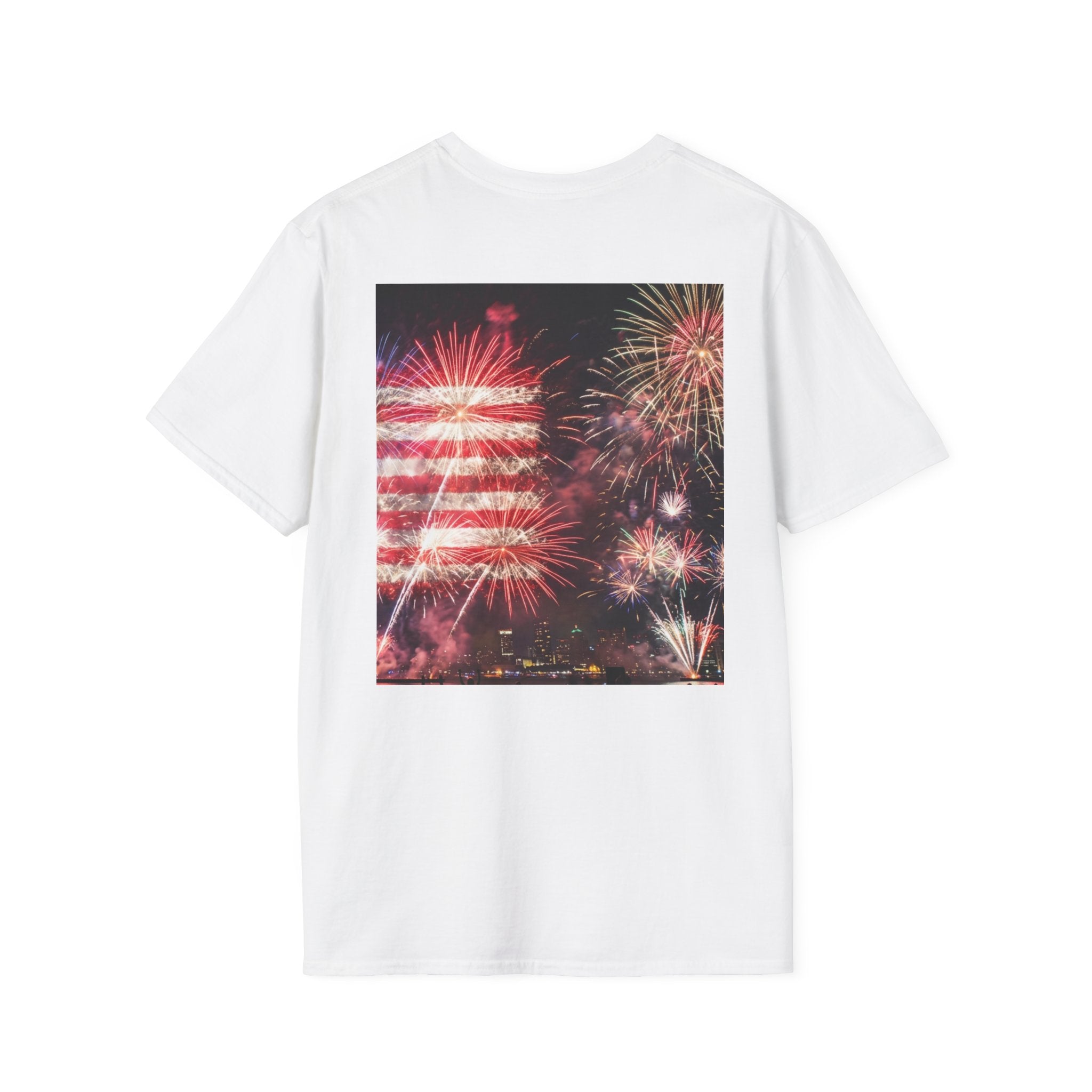 American Flag Fireworks T-Shirt — Betsy Ross Stars & Stripes Patriotic Tee for 4th of July