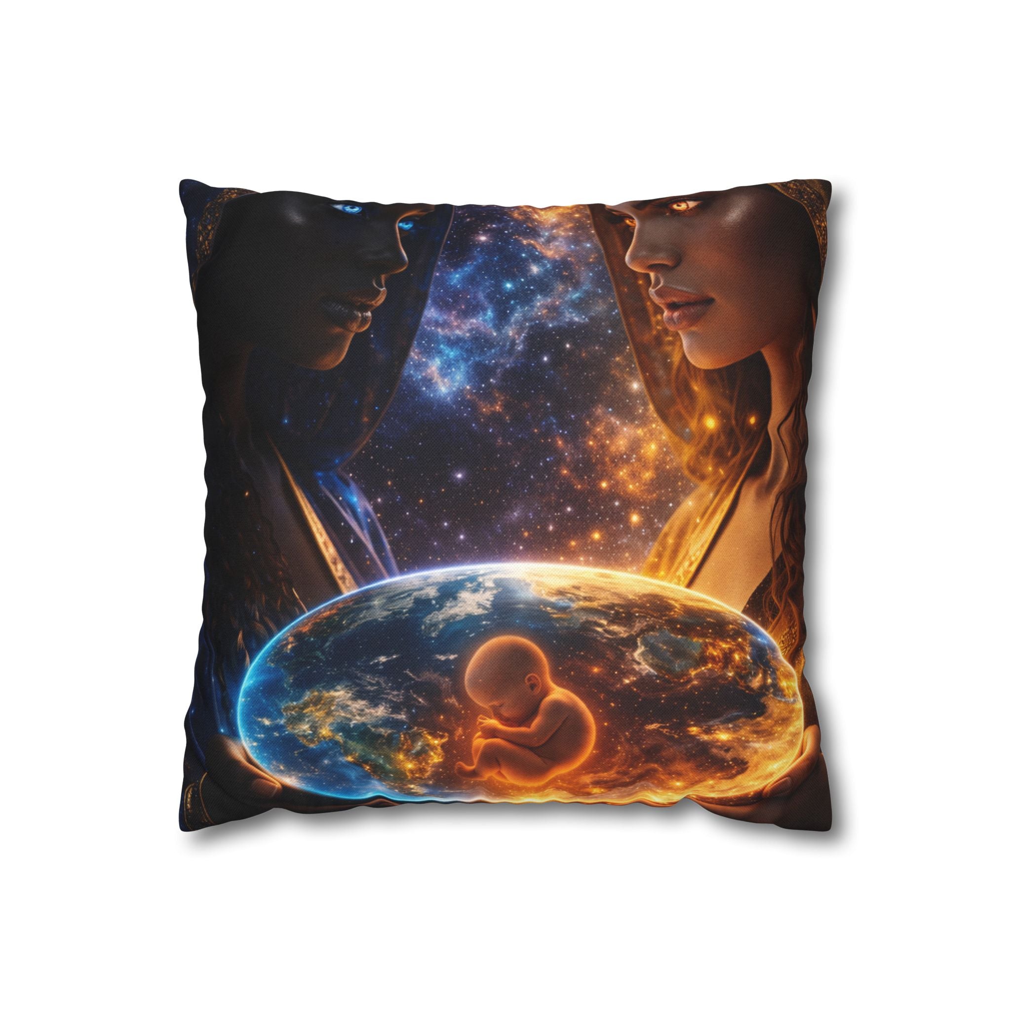 Cosmic Conception Pillow — Galaxy Mother & Child Decorative Throw Pillow