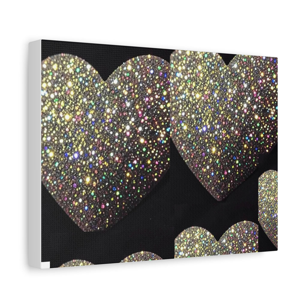 Glitter Heart Canvas Print — Sparkling Gold Hearts Wall Art