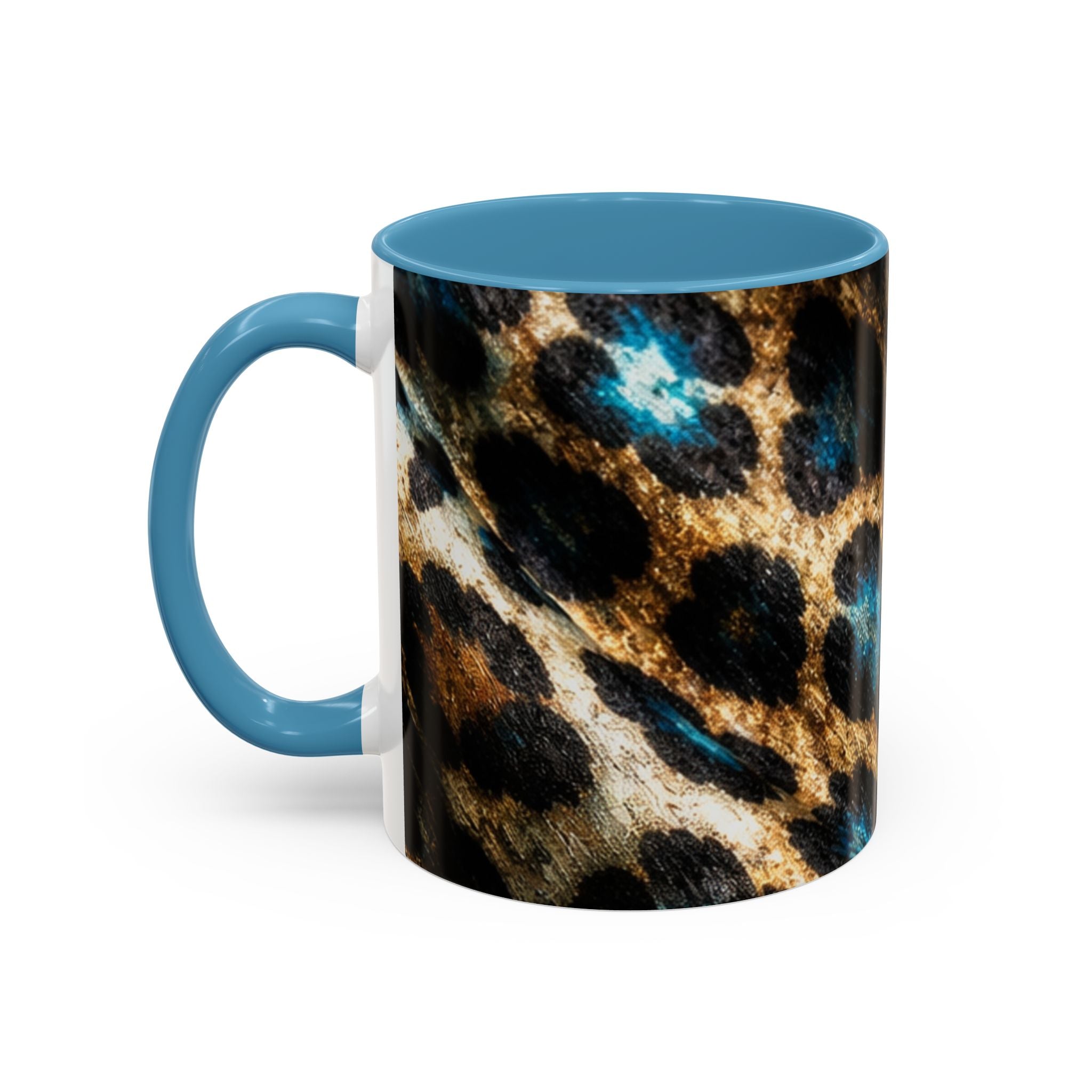 Teal Leopard Accent Coffee Mug — Bold Animal Print Ceramic Mug (11/15 oz)