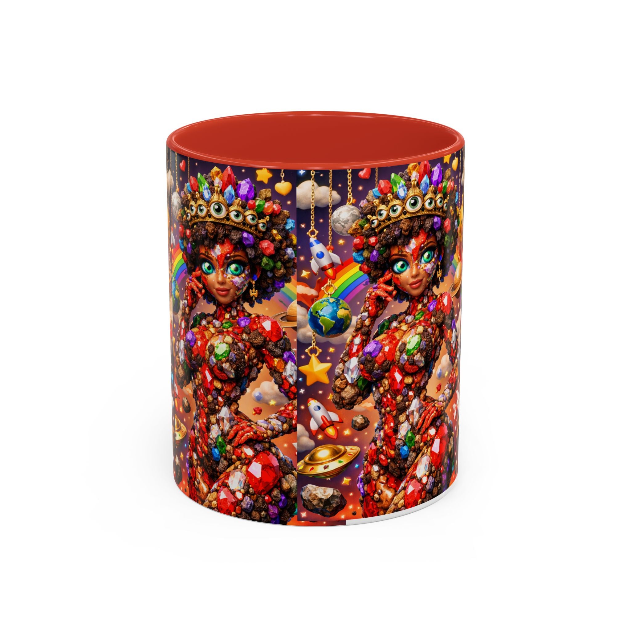 Celestial Candy Goddess Accent Coffee Mug — Colorful Cosmic Fantasy 11/15oz
