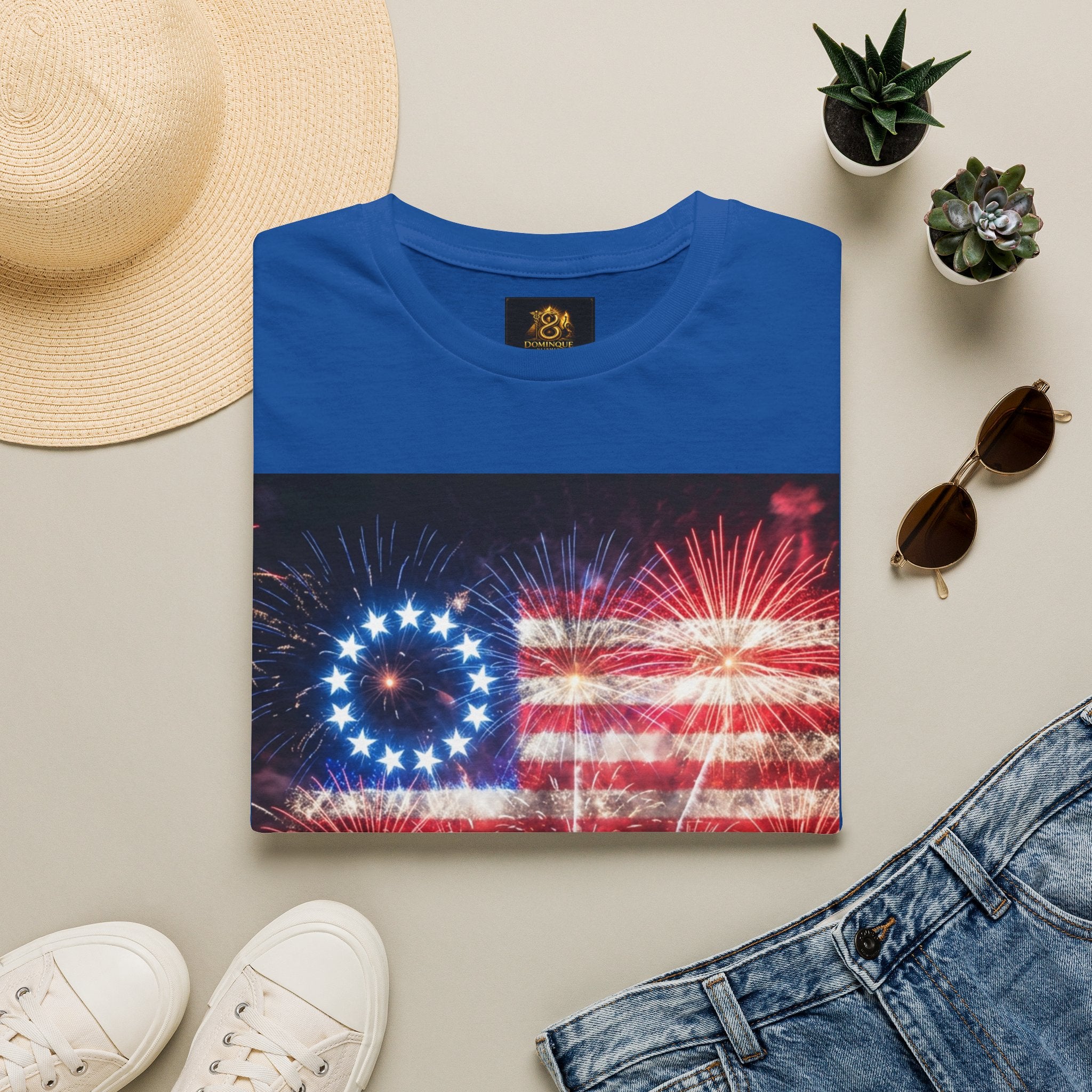 American Flag Fireworks T-Shirt — Betsy Ross Stars & Stripes Patriotic Tee for 4th of July