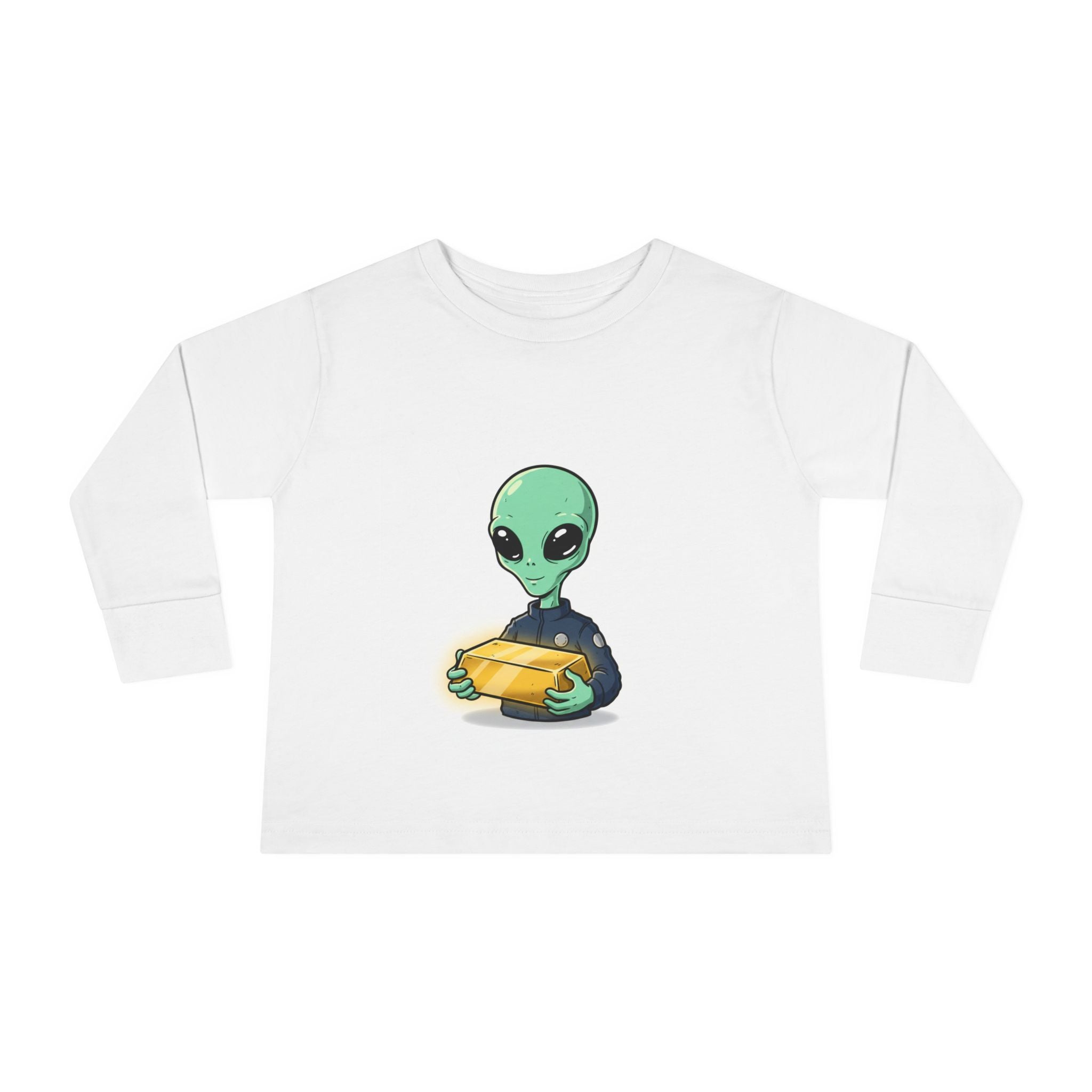 Alien Holding Gold Bar Toddler Long Sleeve Tee