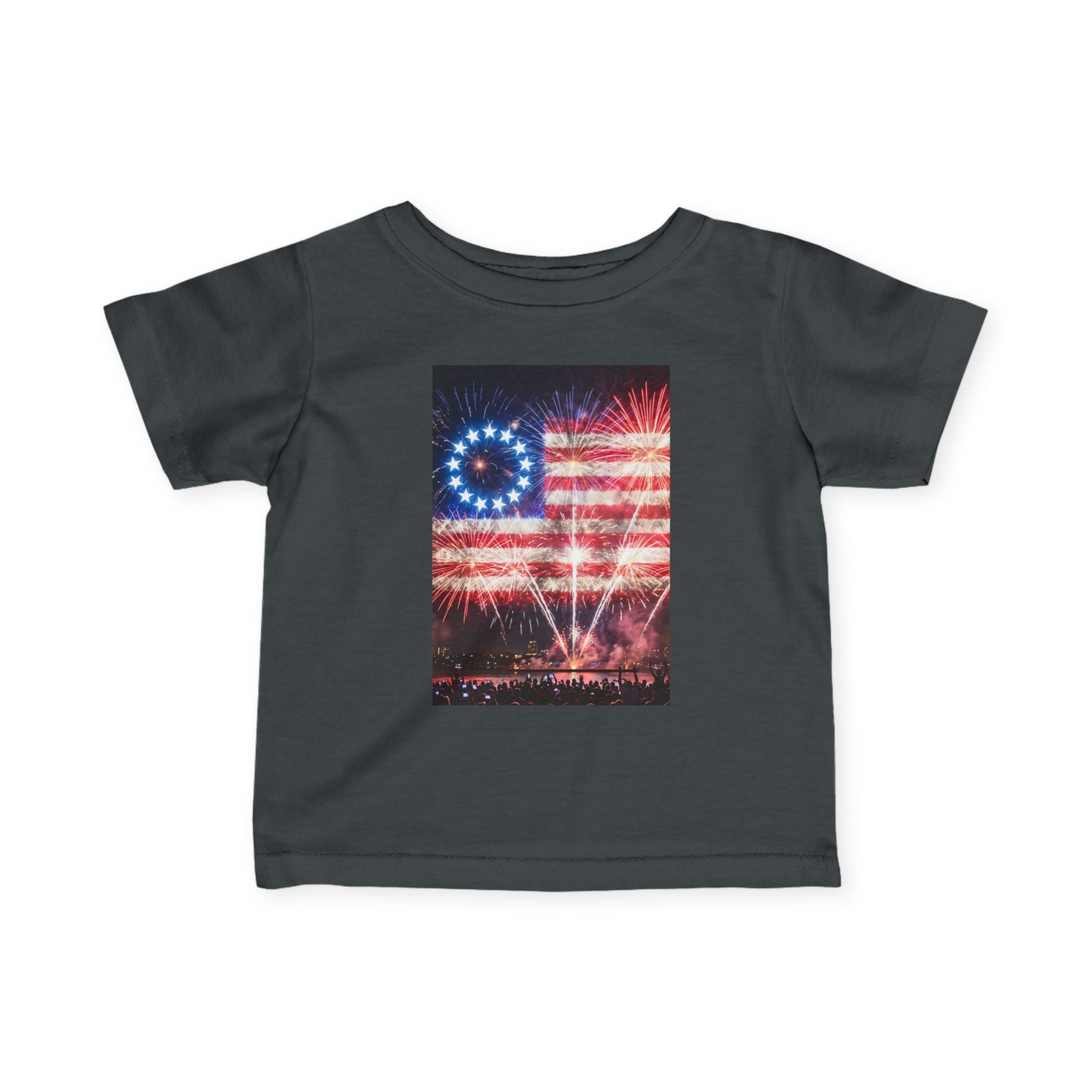 Infant Tee — Vintage Fireworks American Flag Graphic (4th of July Baby Shirt)