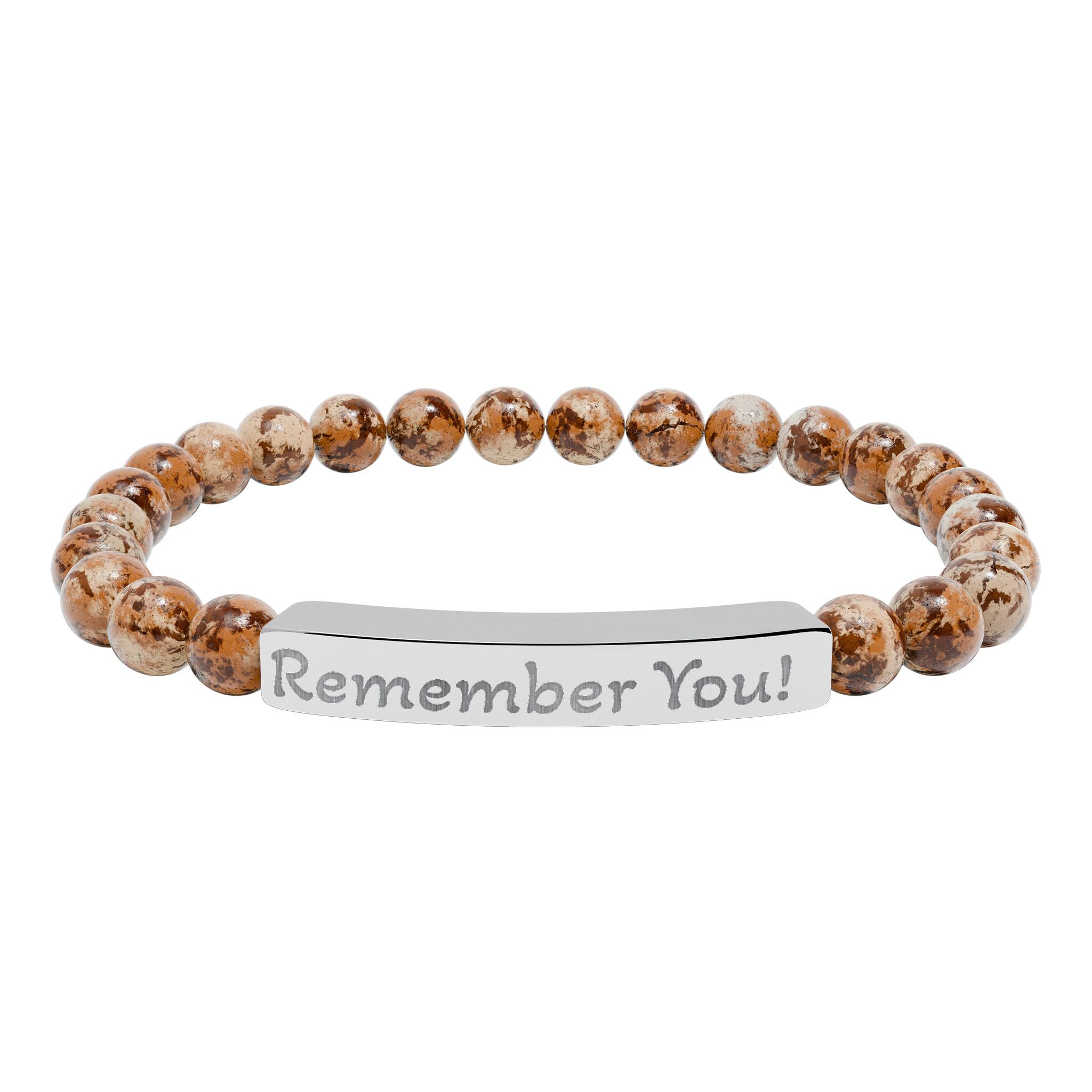 Engraved 'Remember You' Natural Stone Stretch Bracelet — Beaded Bar Memorial Jewelry