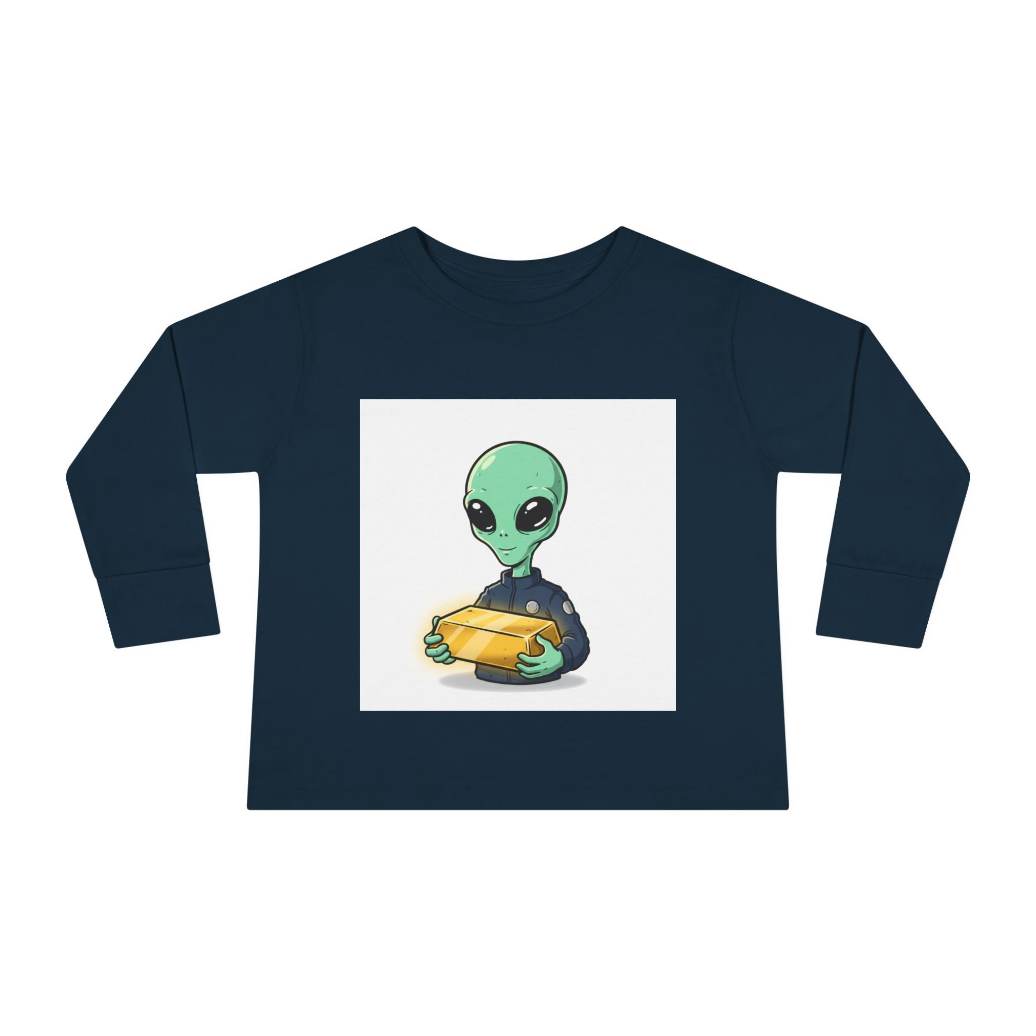 Alien Holding Gold Bar Toddler Long Sleeve Tee